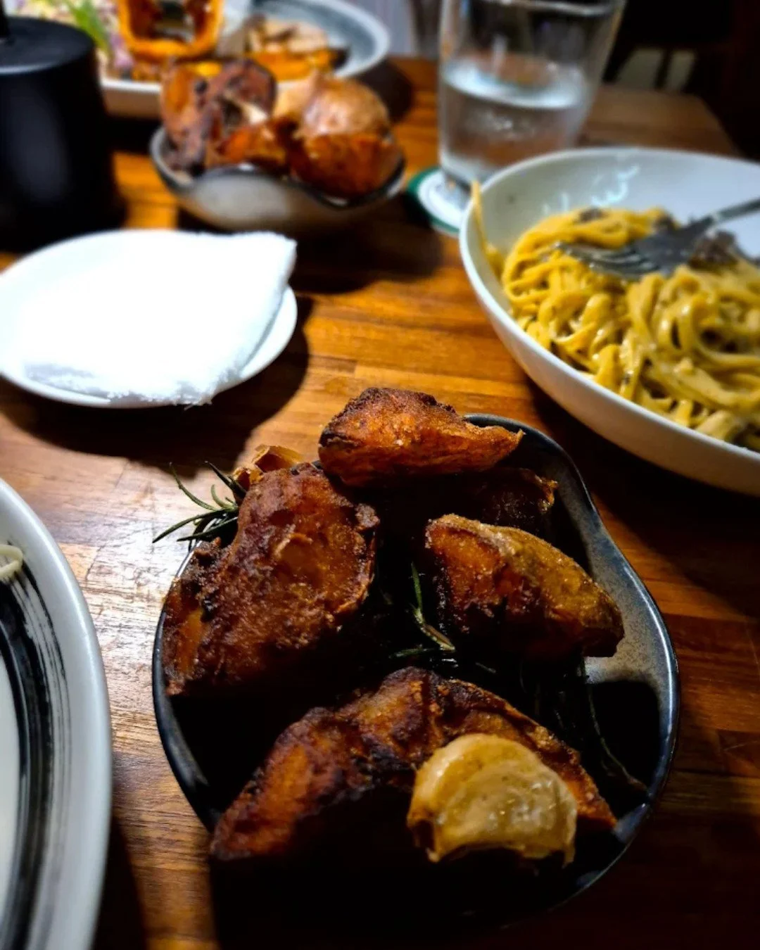 Crispy rosemary roast potatoes, pasta made fresh this morning, and our star of the night: Petto di Anatra, succulent duck breast with balsamic beetroot and duck jus. Save room for Sicilian cheesecake and a view you won&rsquo;t forget. 

Sunday dinner