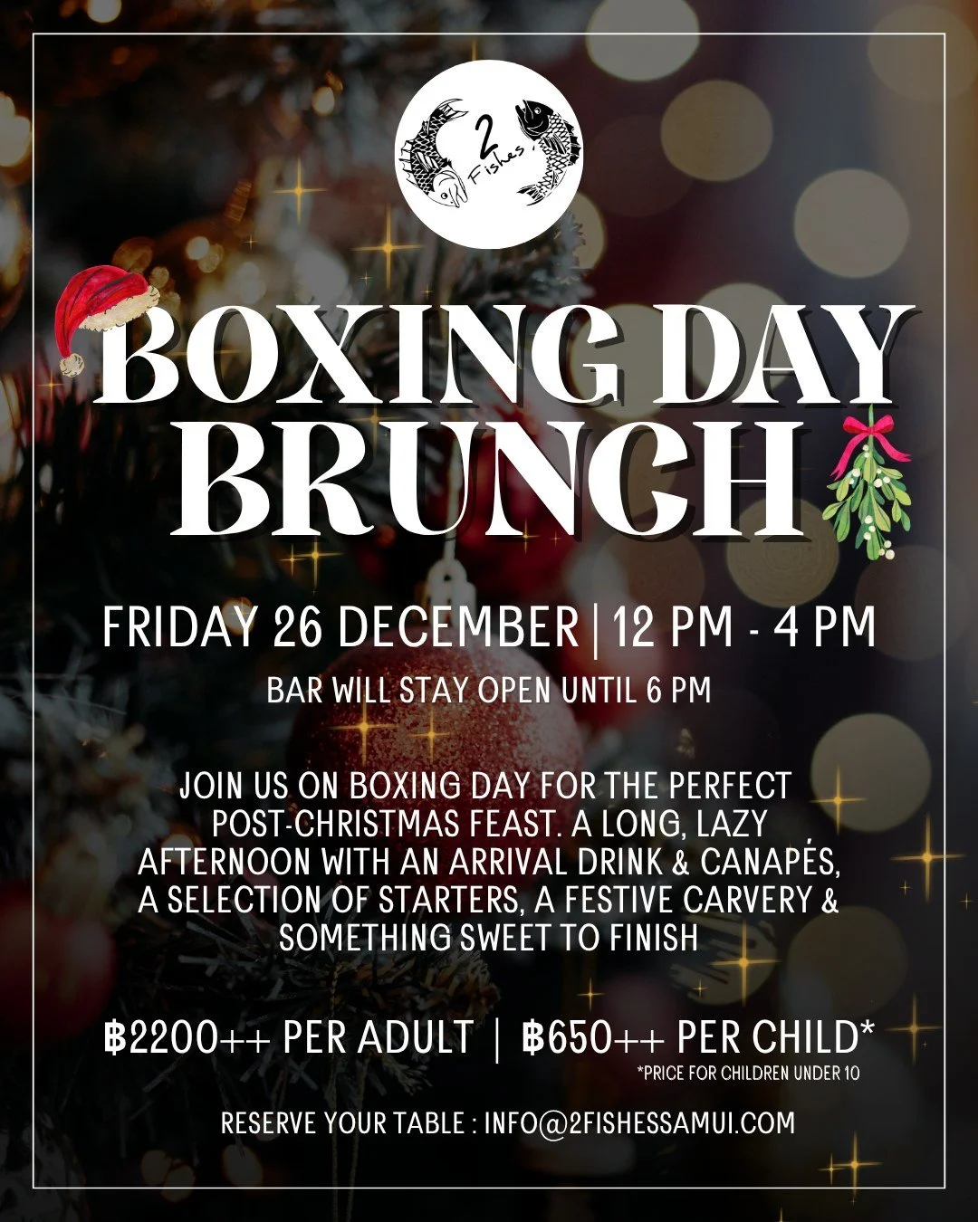 Boxing Day calls for bubbles, canap&eacute;s and an indulgent buffet roast carvery with all the trimmings.

Join us by the sea for an arrival drink, a selection of starters, a festive carvery and something sweet to finish. A relaxed afternoon of cele