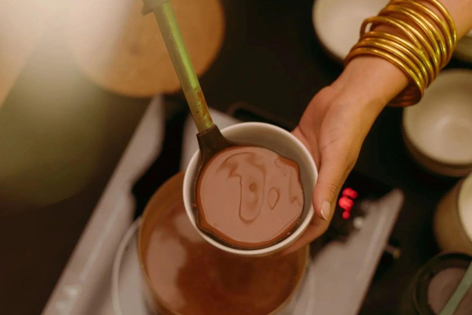 Ceremonial cacao prepared as a grounding mindfulness ritual