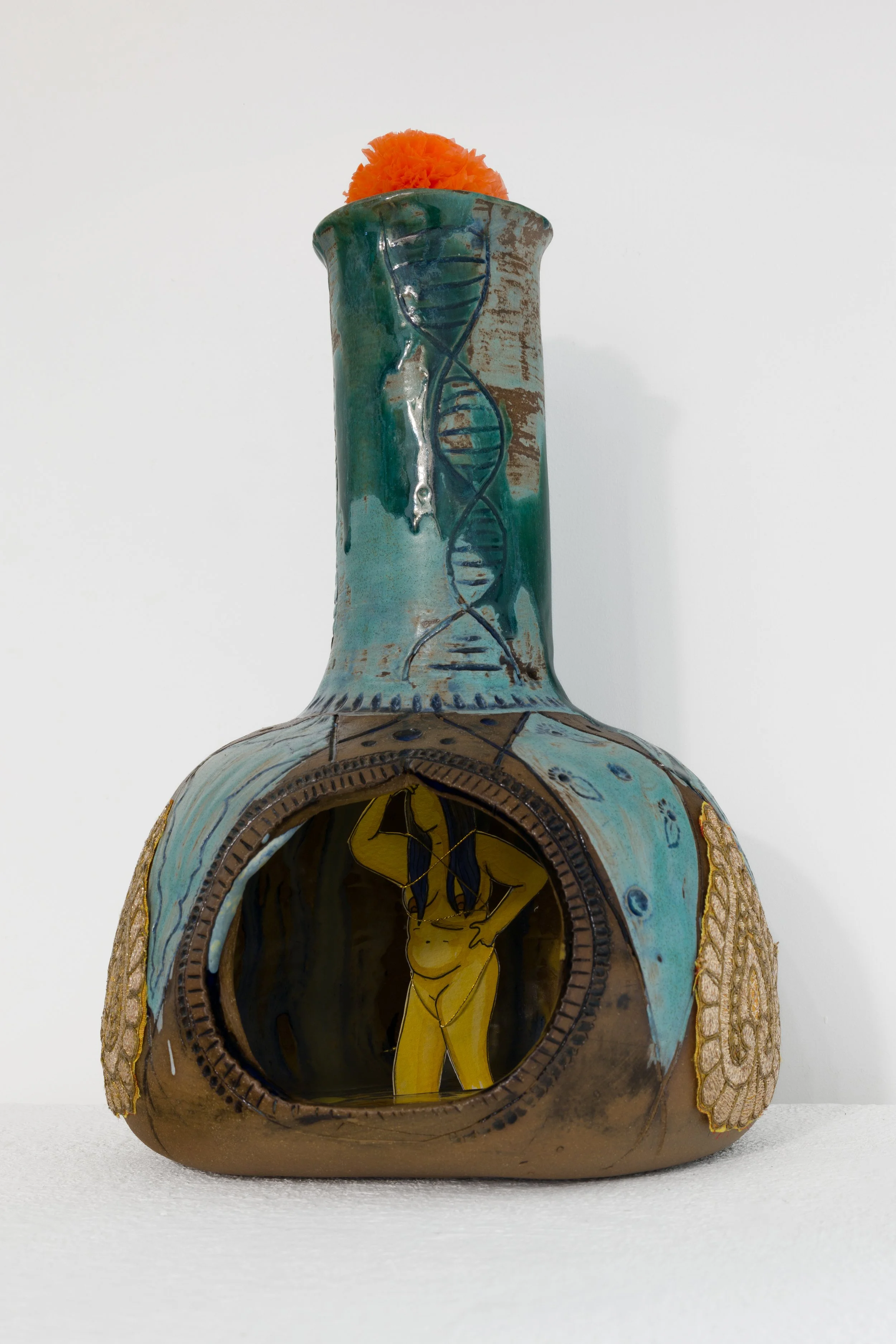 She is Trying
Mixed media (ceramic, watercolor, textile, and found objects)
13” x 7”
2025