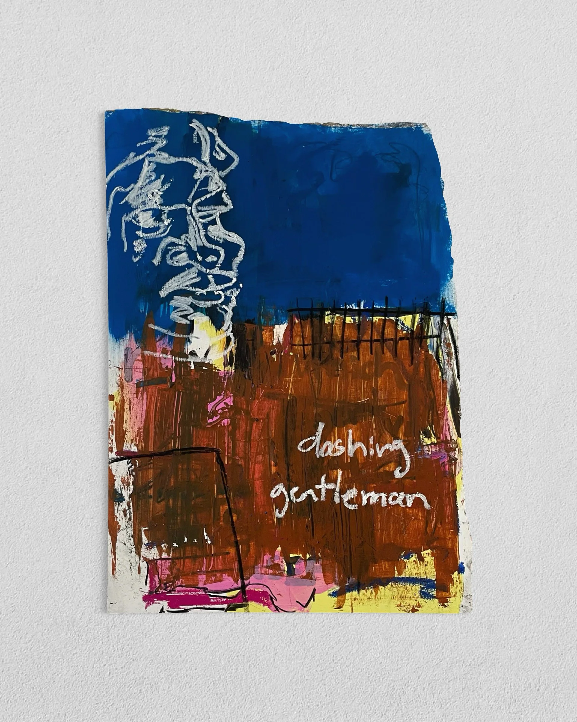 Dashing Gentleman, 2025, Acrylic, pencil, charcoal and oilstick on board, 70.5 x 50.5 cm