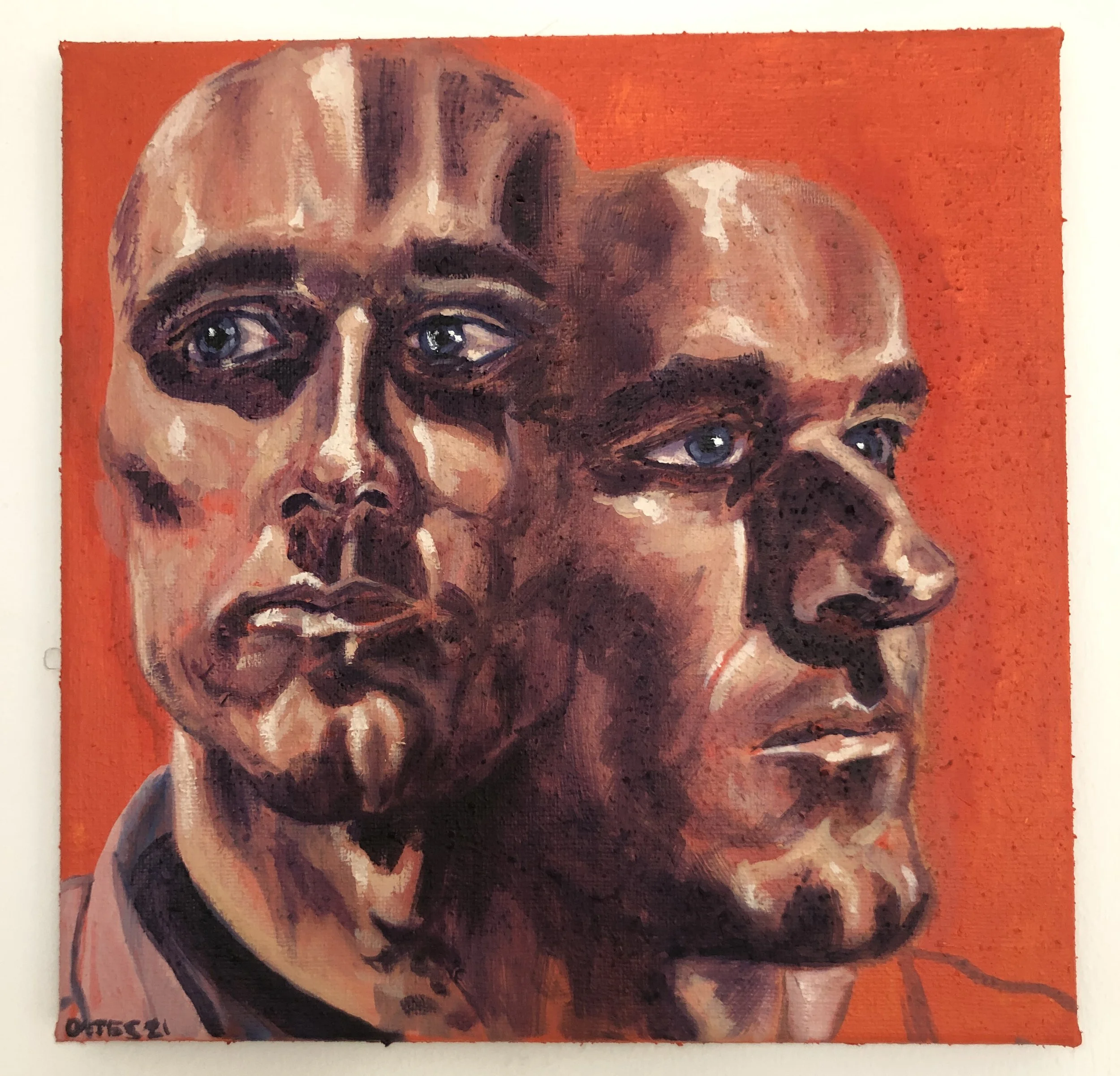 Fergus Double Portrait, 2021, Oil on hessian, 40 x 40 cm