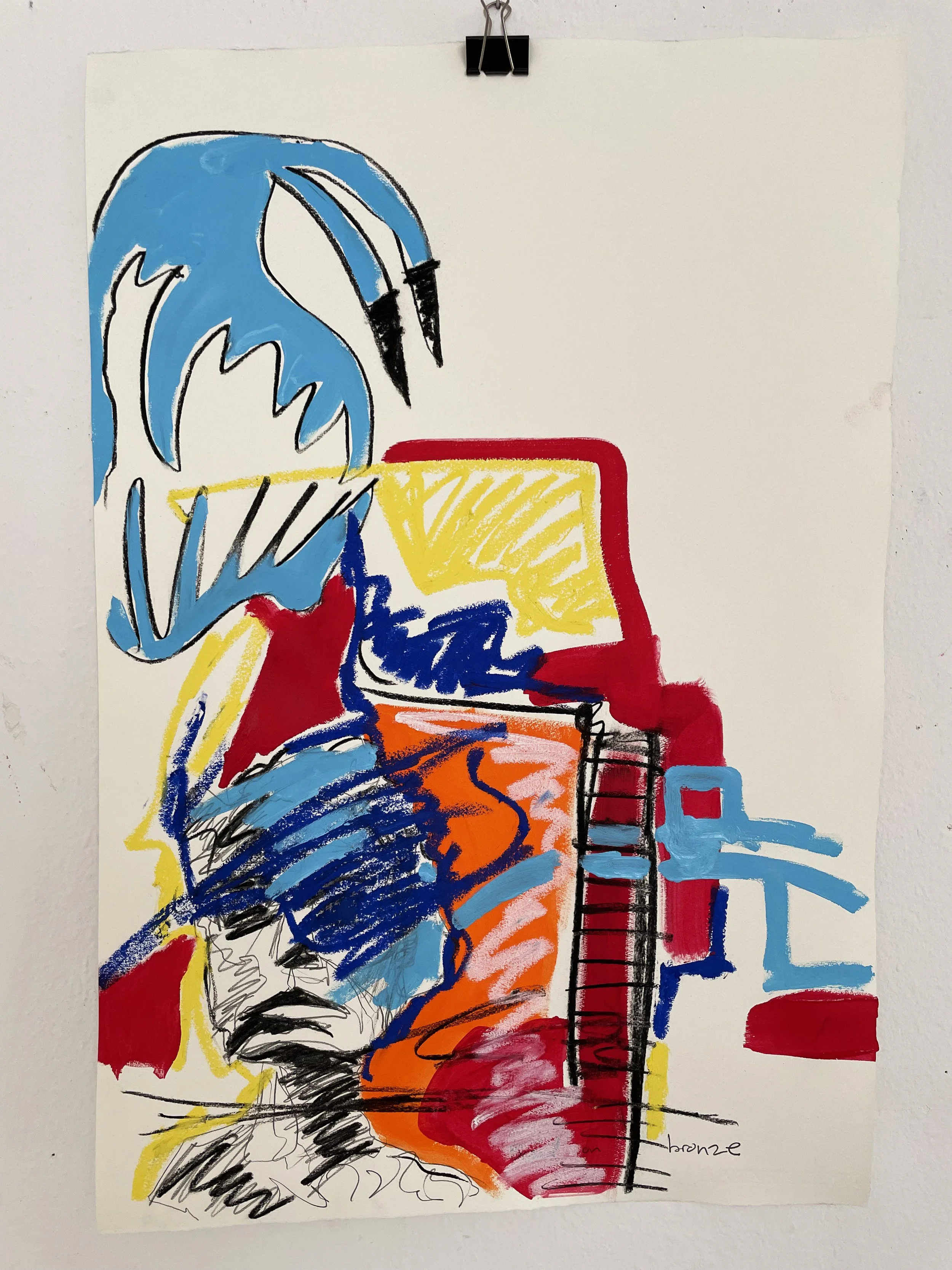 Blue Crab, 2025, Acrylic, pencil, charcoal and oilstick on paper, 78 x 53 cm