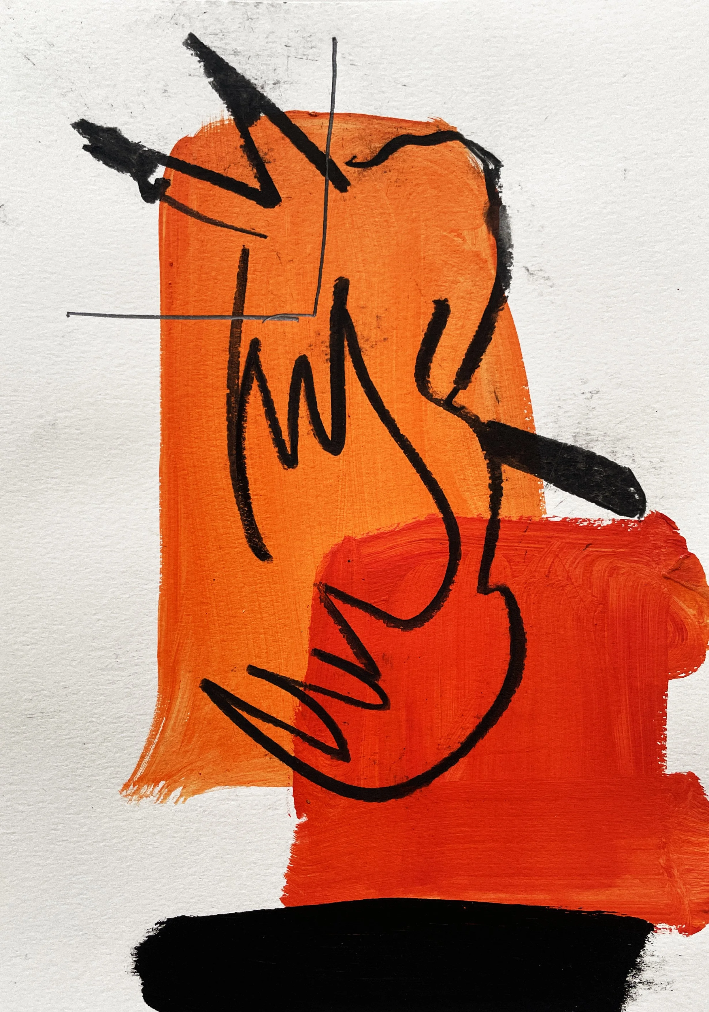 Orange Crab
2025
Acrylic, charcoal, pencil and oilstick on paper, 29.7 x 21 cm