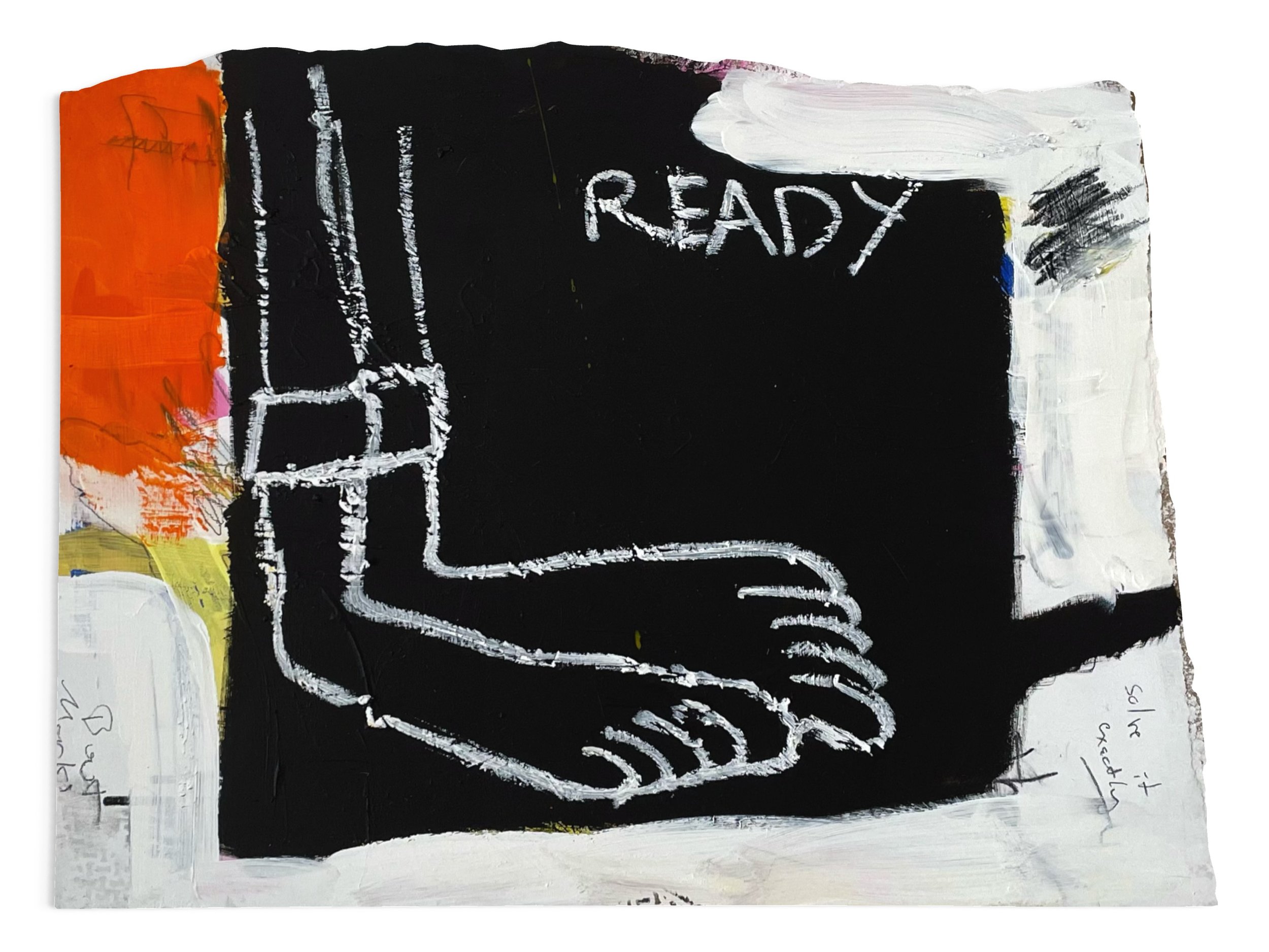 Ready
2025
Acrylic, pencil, charcoal and oilstick on hardboard, 47 x 62.5 cm