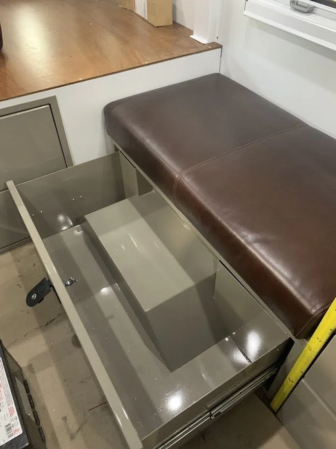 custom caravan drawer made to maximise space built underneath a caravan seat