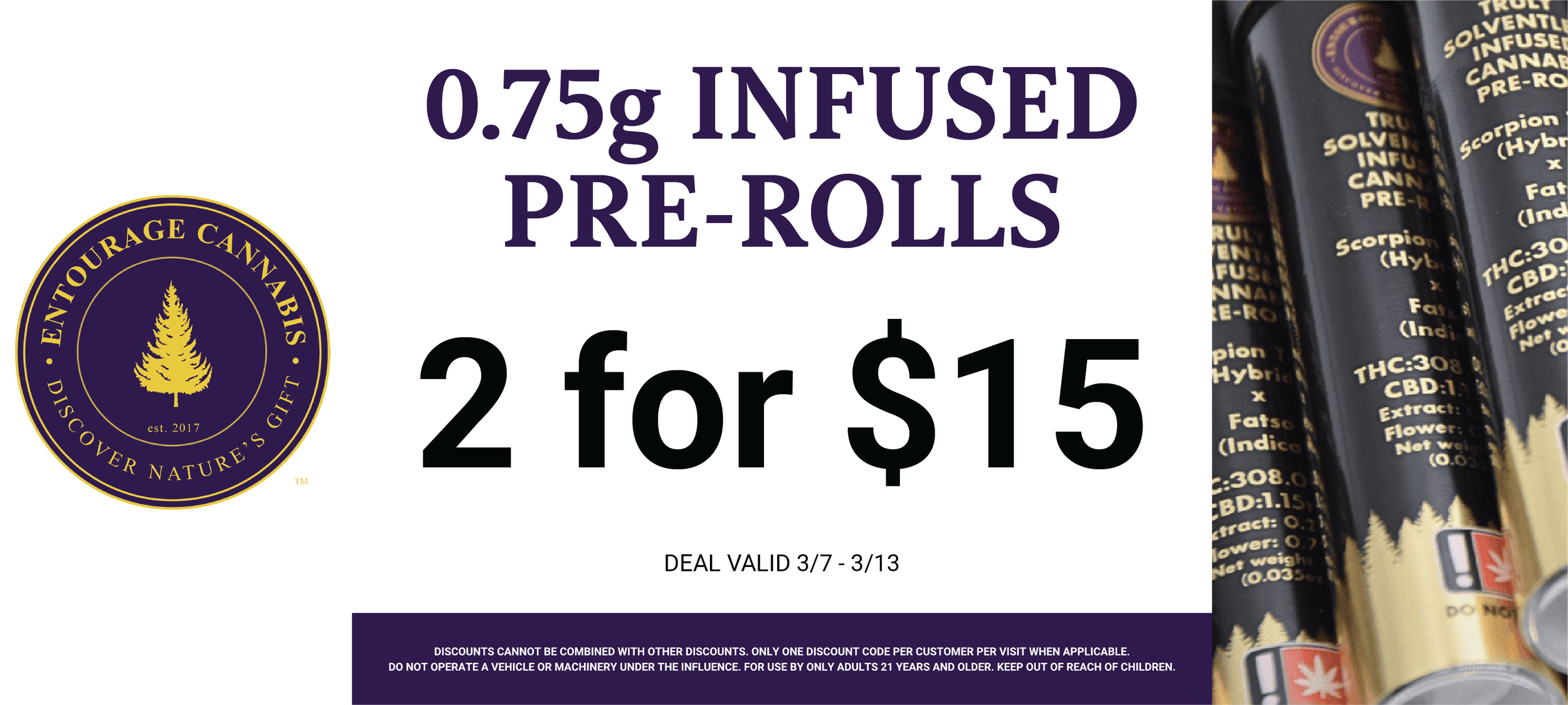 Entourage rosin infused cannabis flower pre-rolls are a great way to elevate your high with a tasty THC-rich weed joint.