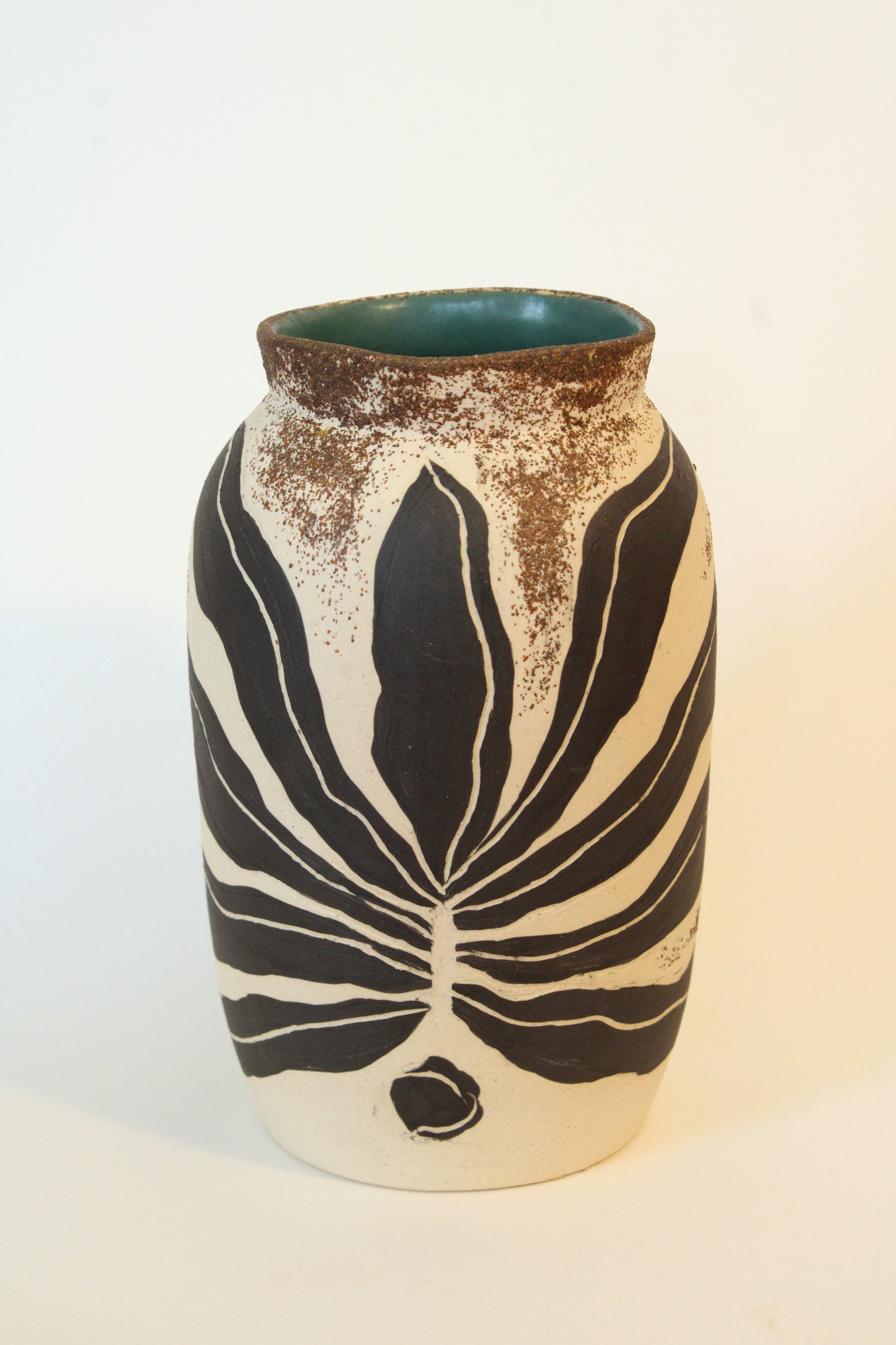 Hand painted floral vase with volcanic sand, 2024