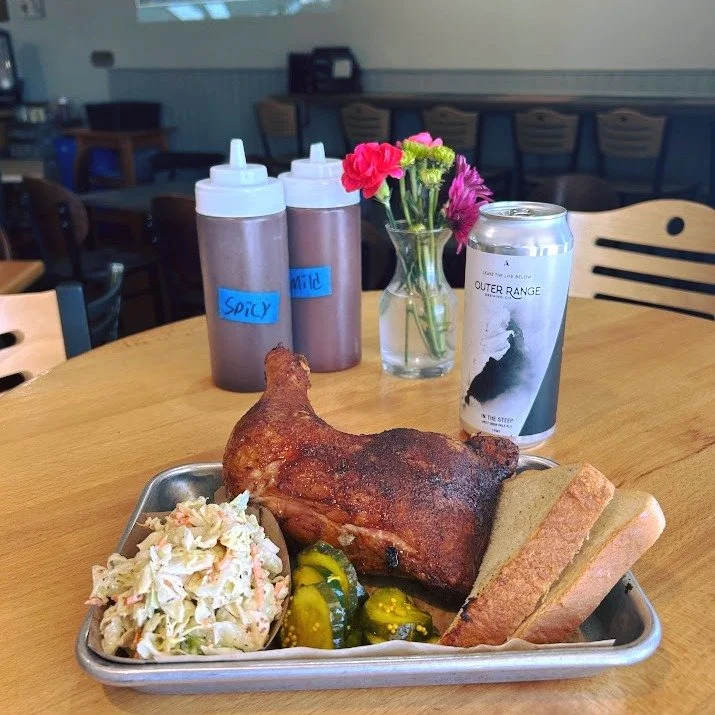 We've got all the fresh smoked meats and sides you need to keep warm on this chilly day.

NEW TODAY Smoked Chicken Quarters! Smokey and juicy, goes great with an Outer Range In The Steep IPA 🤤🐓

Come in for lunch, and don't forget to wish Alison a 