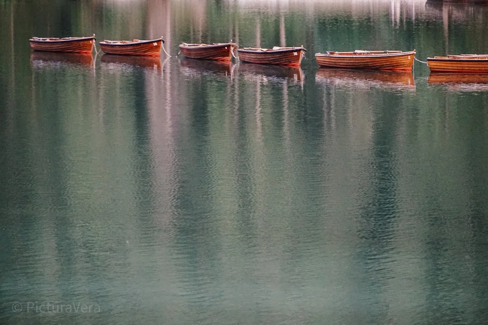 Spiegelung von Bäumen und Boote