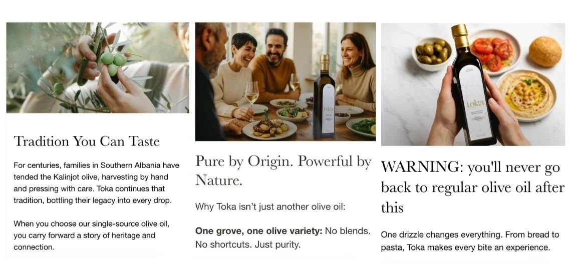 Toka Olive Oil Meta Ads Design by Road To Rev