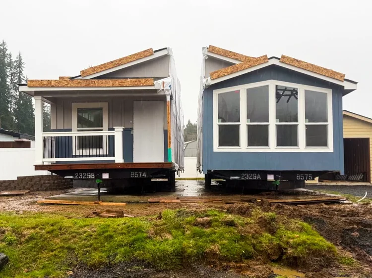 Tiny homes during setup