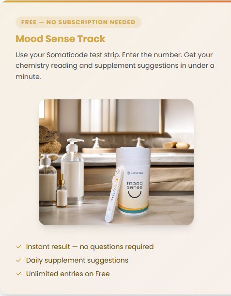 A mood sense test kit on a bathroom counter, used for checking mood and supplement suggestions.