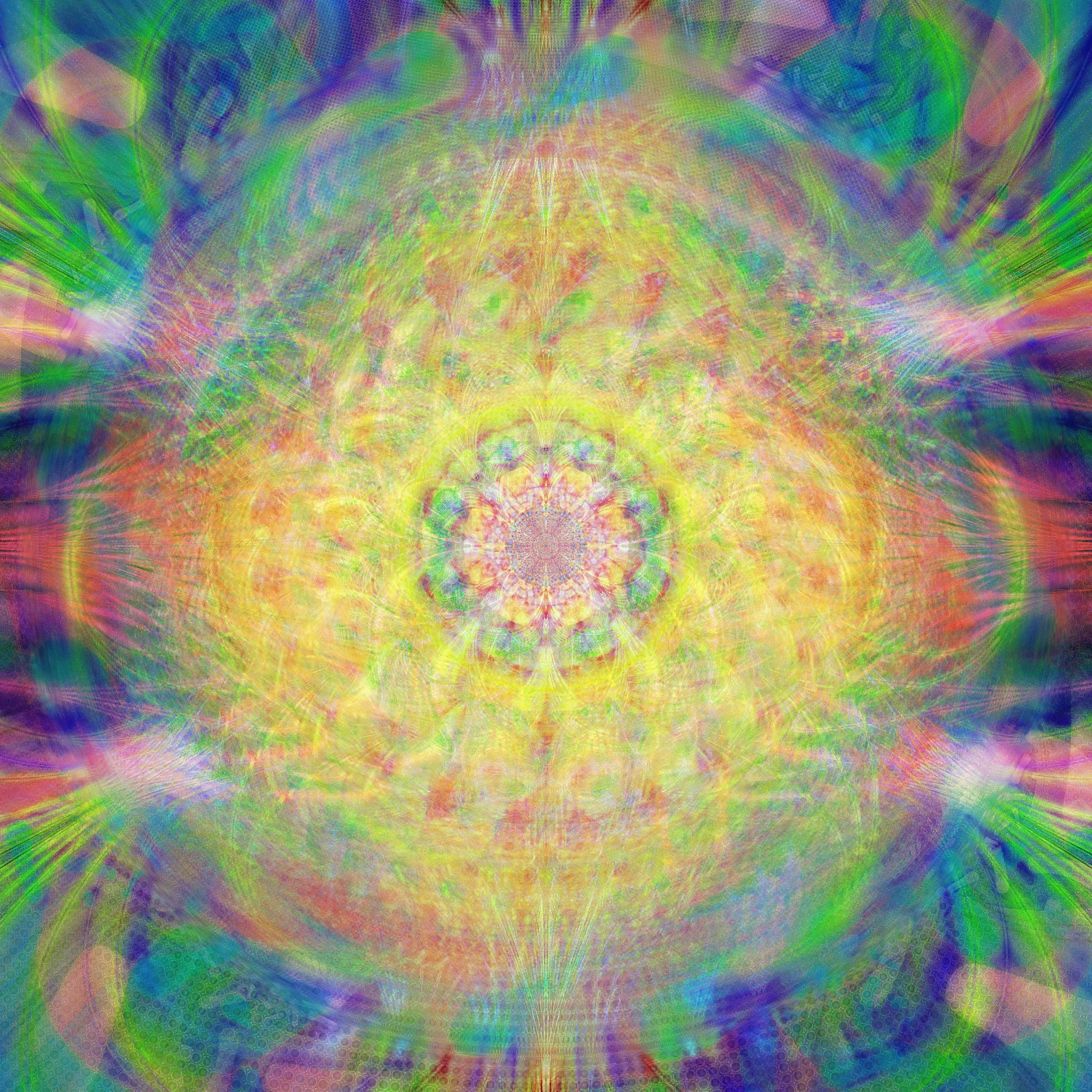 Colorful, abstract digital art with swirling patterns and vibrant neon colors blending together.