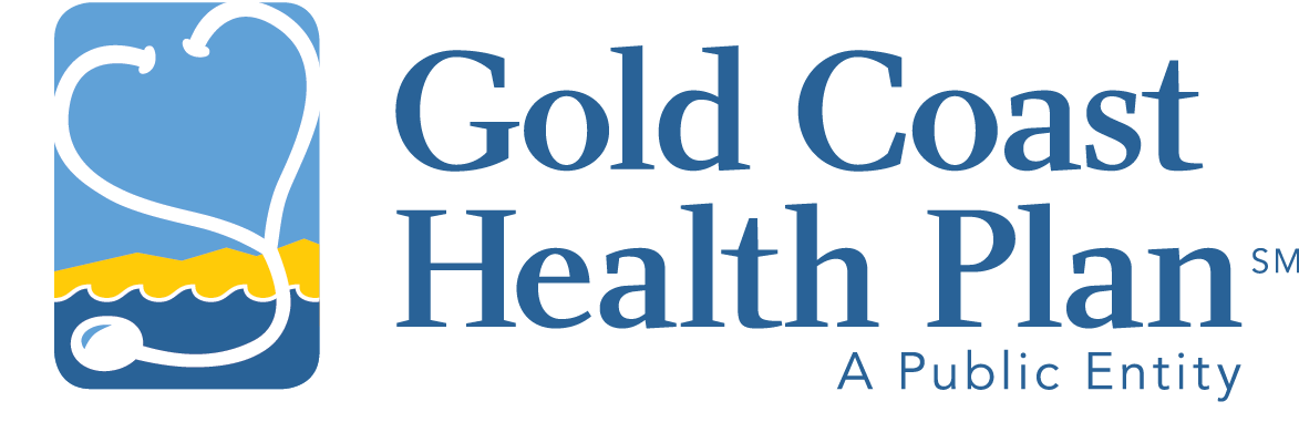 Gold Coast Health Plan logo with a stethoscope forming a heart over a sunny landscape