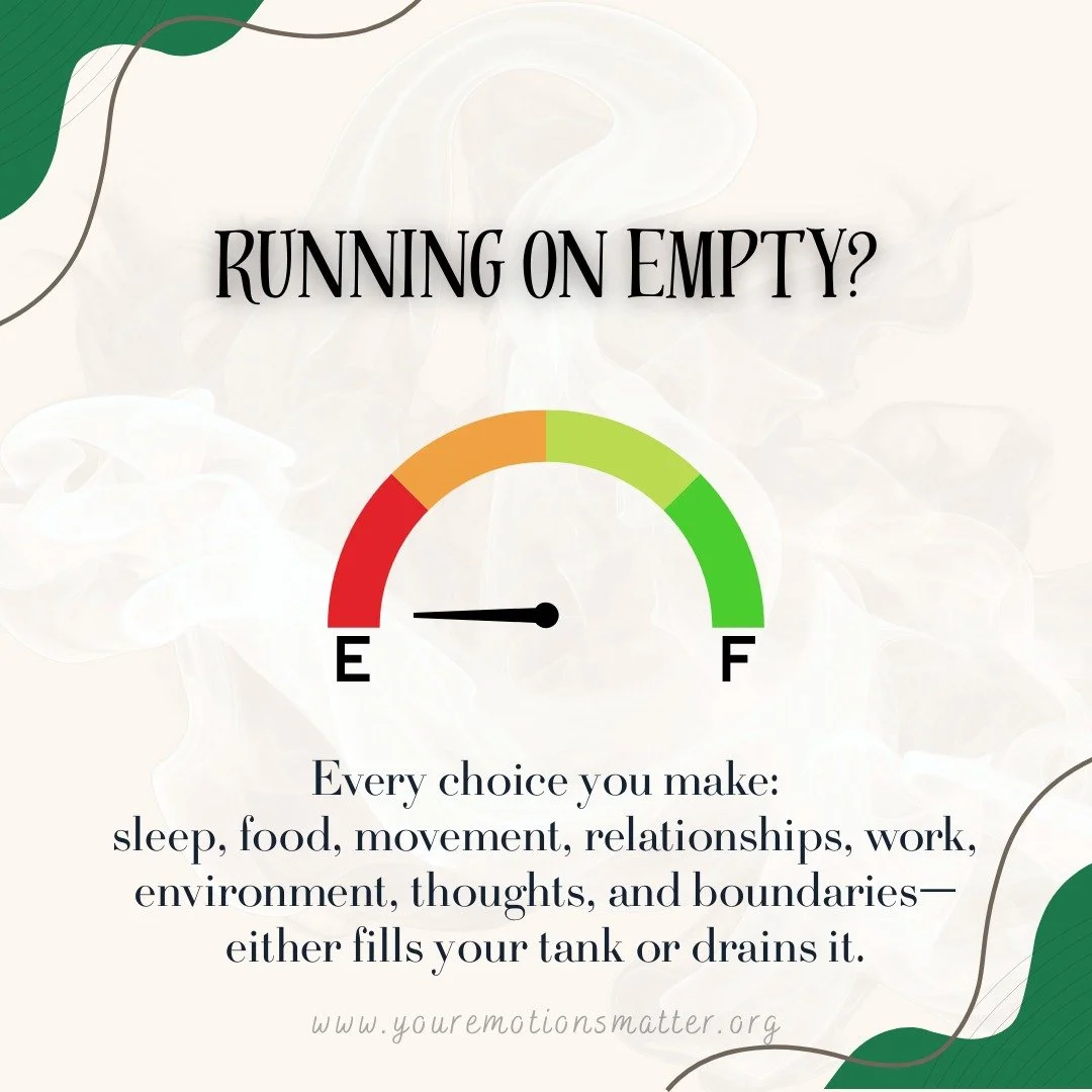 Are your choices fueling you&hellip; or draining you? 🪫🔋
💡 Save this as a reminder for the days you need a quick check-in. 
➡️ Share it with someone who deserves to run on full.
#MentalHealthMatters #EmotionsMatter #SelfCareDaily #FuelYourMind