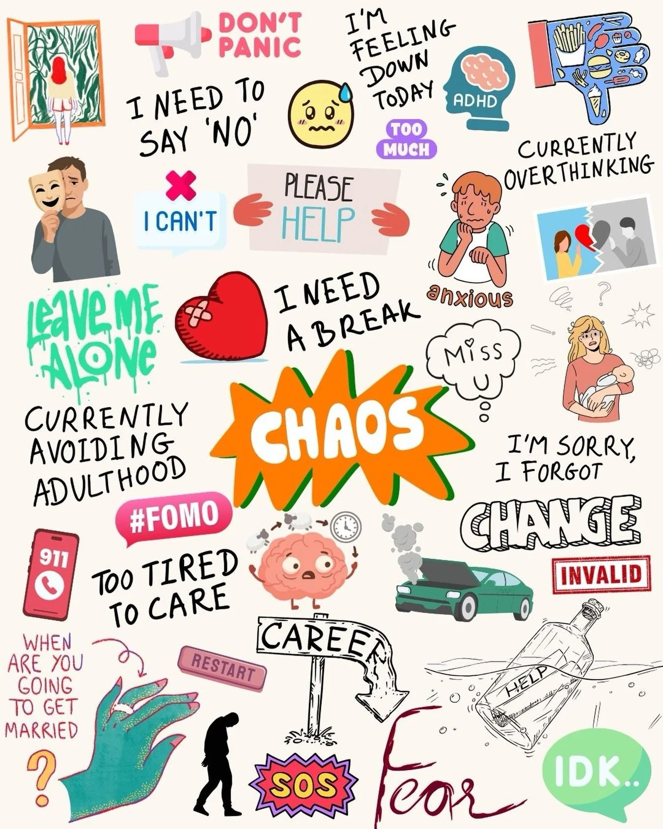 Does your brain ever feel like this? 🌪️ 
A noisy, overwhelming mix of &ldquo;currently overthinking,&rdquo; &ldquo;I need a break,&rdquo; relationship stress, career doubts, and just plain exhaustion. When you&rsquo;re juggling life changes, anxiety