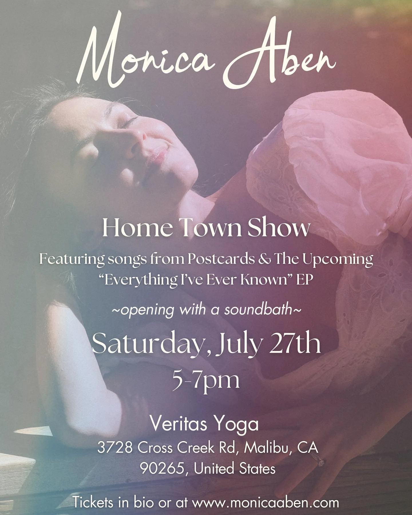 UPDATE: Some exciting things are happening over here and for that reason, the release of my upcoming EP &lsquo;Everything I&rsquo;ve Ever Known&rsquo; has been pushed back a few weeks. BUT THE SHOW GOES ON! Come join us at @veritas.yoga in Malibu for