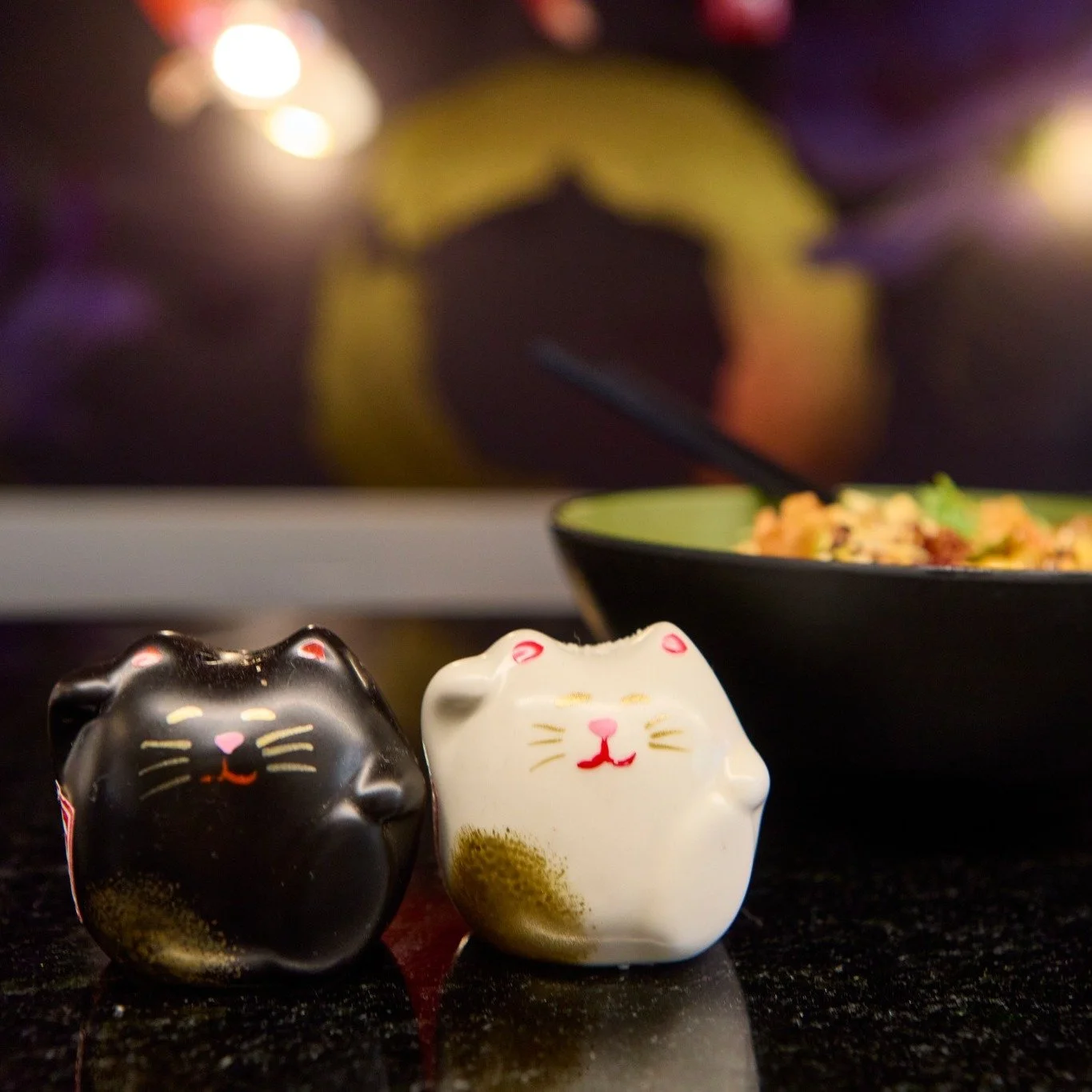 Hidden in plain sight. Our lucky cats are watching over your meal. 🐱🍜 
The flavor is already built in, but our lucky cats are here for backup. 🖤🤍