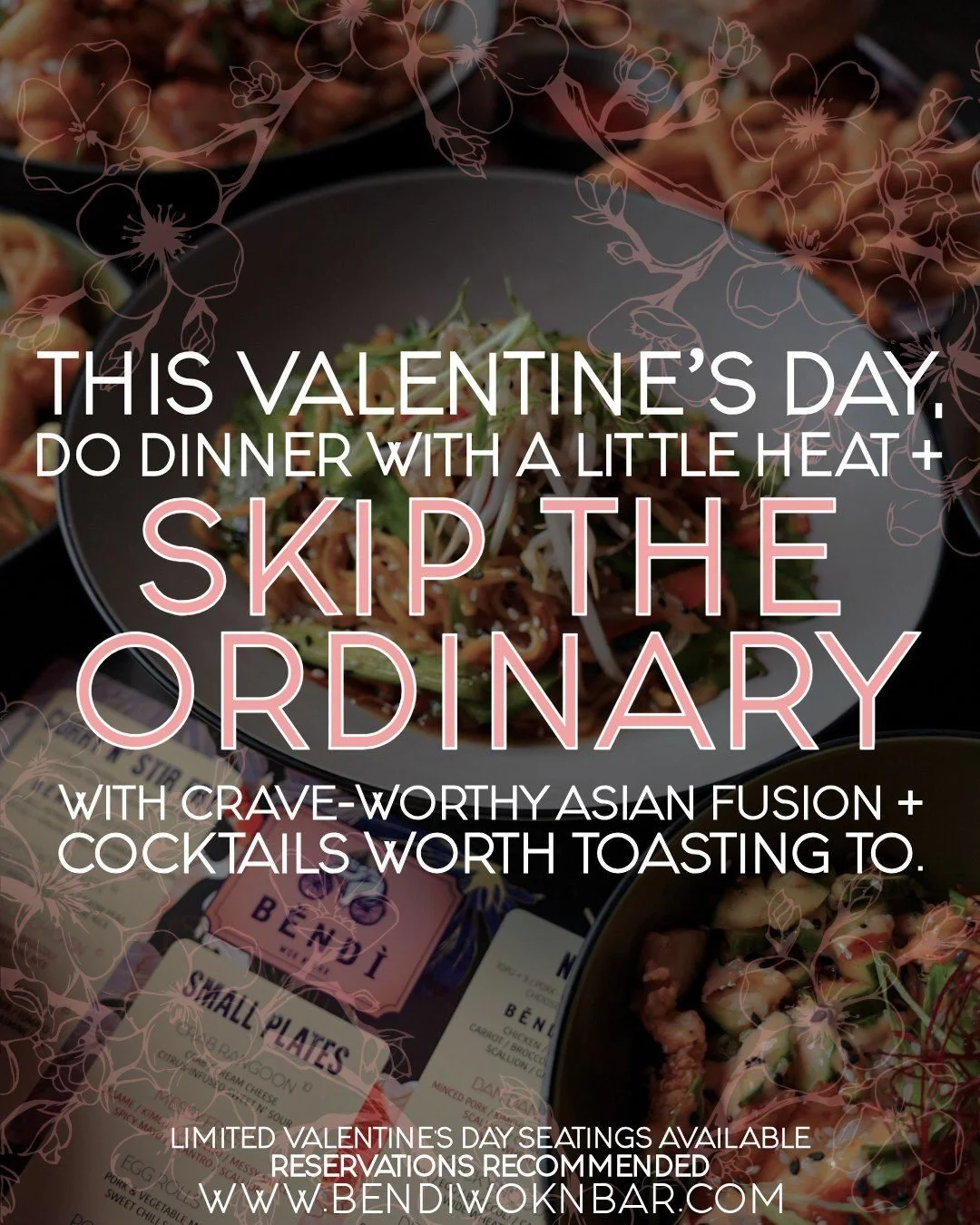 🔥 Skip the ordinary this Valentine&rsquo;s Day.

Do dinner with a little heat at Bendi. Crave-worthy Asian fusion, shareable plates, and cocktails worth lingering over in a setting made for date night. 🍸🌸

Whether you&rsquo;re celebrating somethin