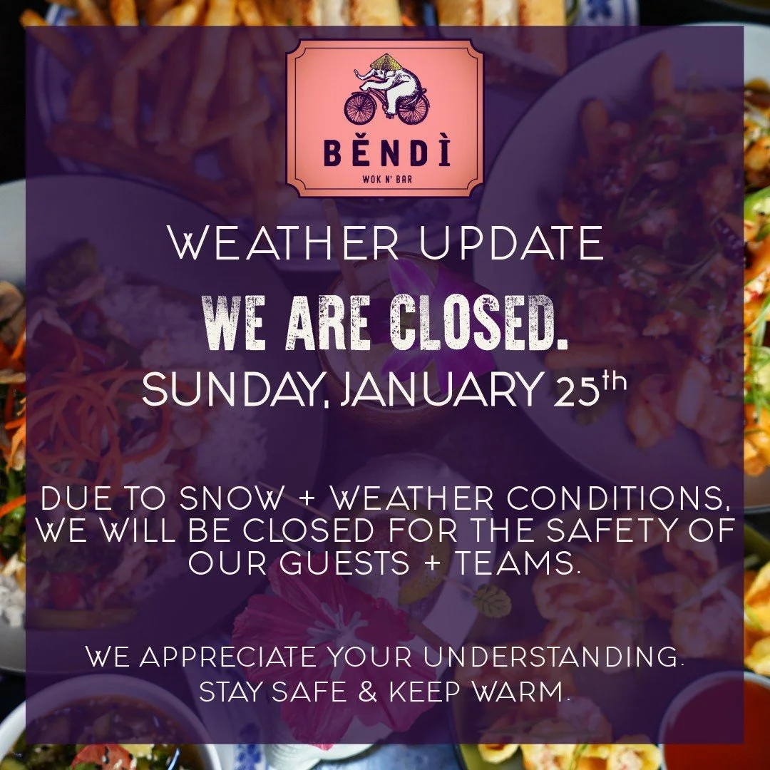❄️ Weather update ❄️
We are closed today, Sunday January 25th, due to snow and winter conditions.

Stay safe, keep warm, and we will see you soon 🥢💜
