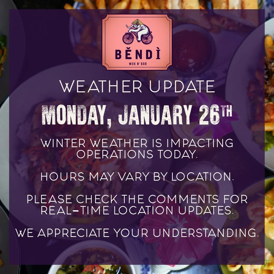 ❄️ Weather Update for Monday, January 26th ❄️
Winter weather is impacting operations today as we prioritize the safety of our team and patrons. For the most up-to-date location status, please check the comments below. We&rsquo;ll share updates there 