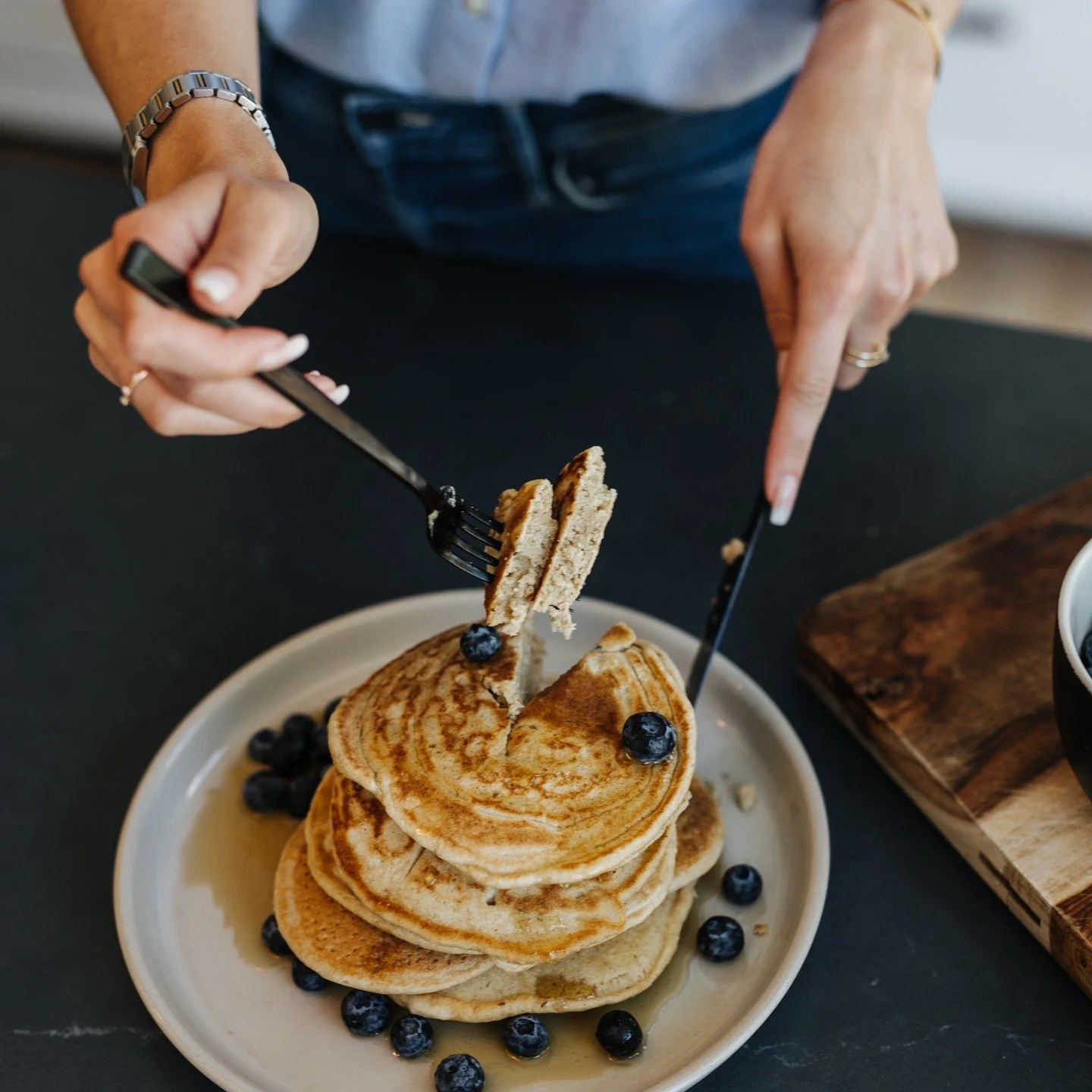 What may look like a simple, breakfast shoot carries with it deep symbolism. In my book, blueberry pancakes represent the false promises made by people we trust &mdash; the subtle grooming tactics traffickers use to lure and exploit. 

This shoot was