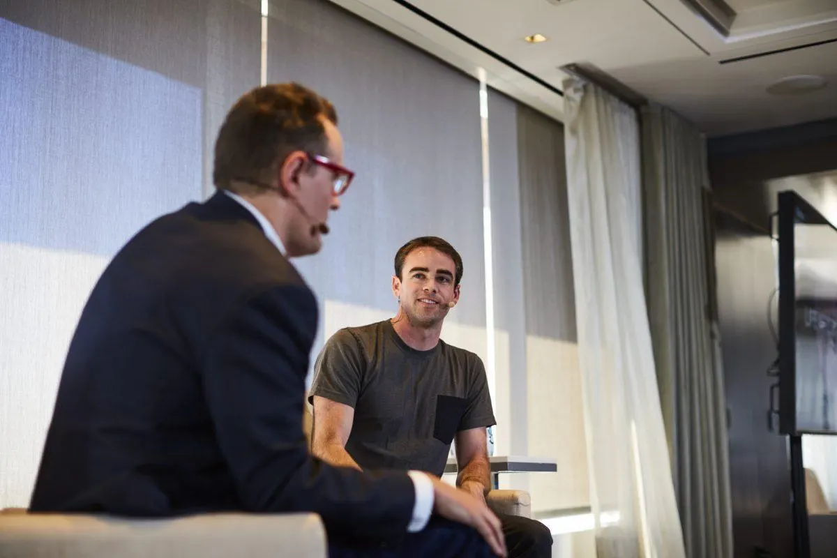 Tyler Shultz with Matthew Herper at Forbes 30 under 30 conference in Boston