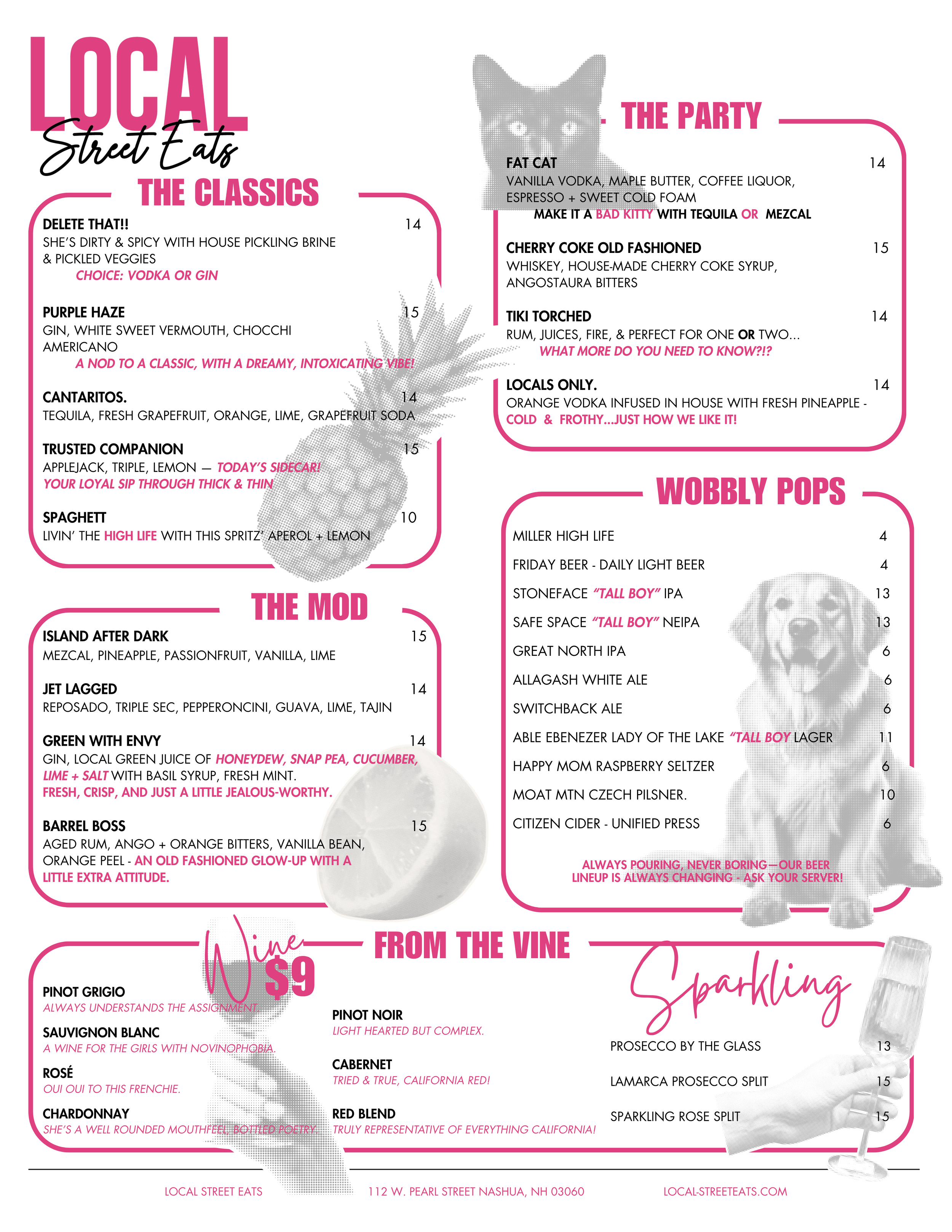 Enjoy craft cocktails, creative mocktails, and upbeat vibes at Local Street Eats — Nashua’s spot for fun drinks and specials.
From handcrafted cocktails to refreshing mocktails, Local Street Eats in Nashua, NH has the best drink specials and nightlif