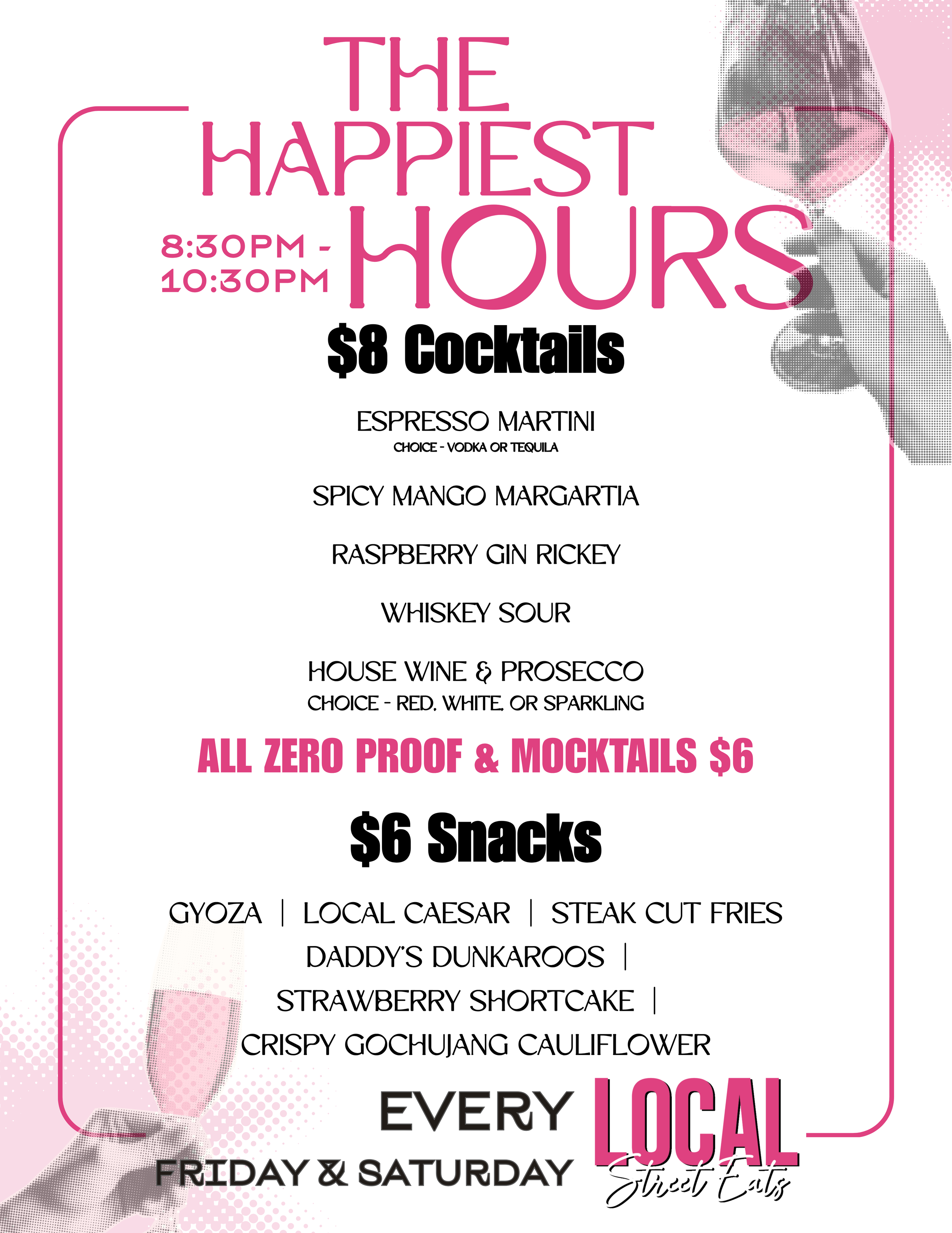 Local Street Eats is a woman-owned restaurant in downtown Nashua, New Hampshire, known for globally inspired street food, craft cocktails, rotating specials, private events, and community-driven experiences. Happy Hour
