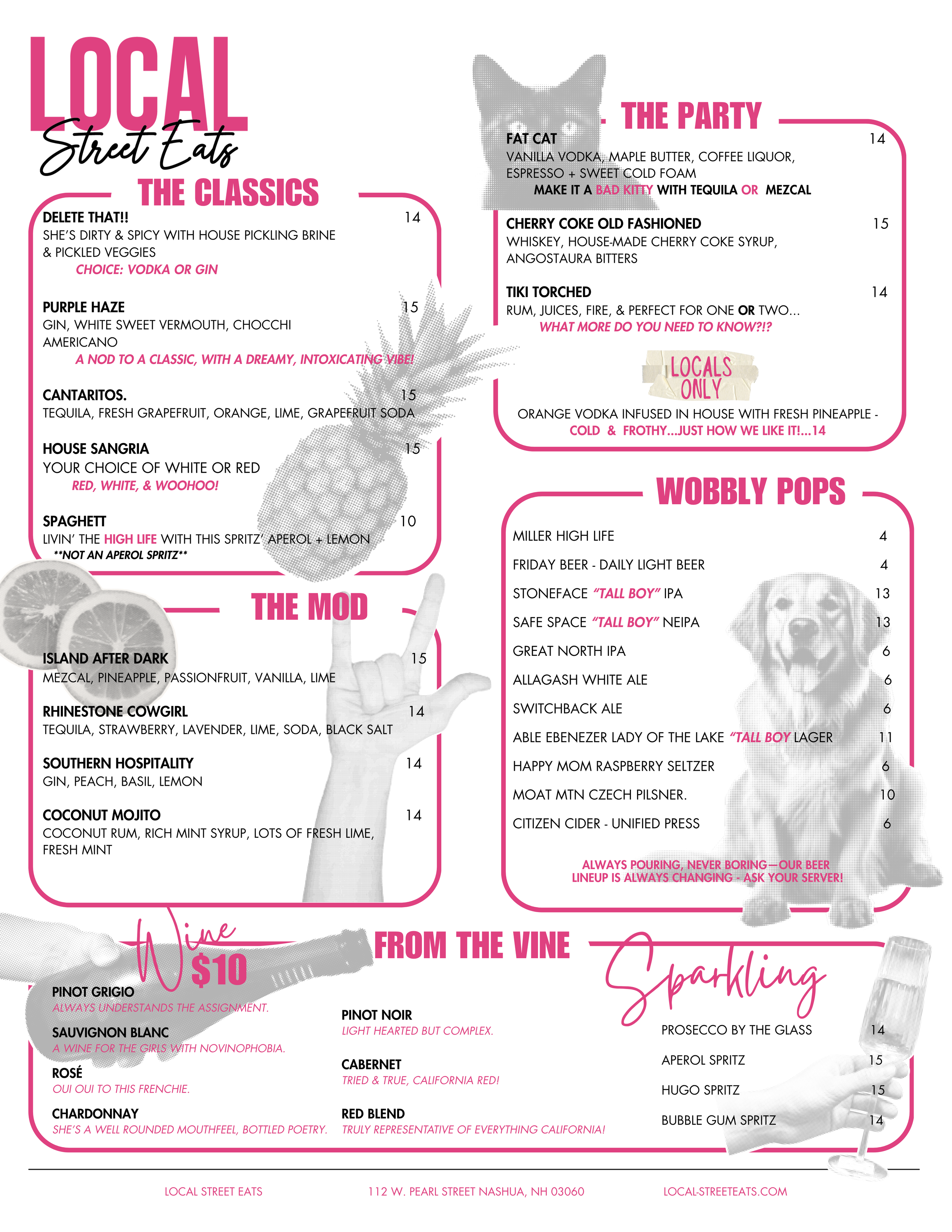 Enjoy craft cocktails, creative mocktails, and upbeat vibes at Local Street Eats — Nashua’s spot for fun drinks and specials.
From handcrafted cocktails to refreshing mocktails, Local Street Eats in Nashua, NH has the best drink specials and nightlif