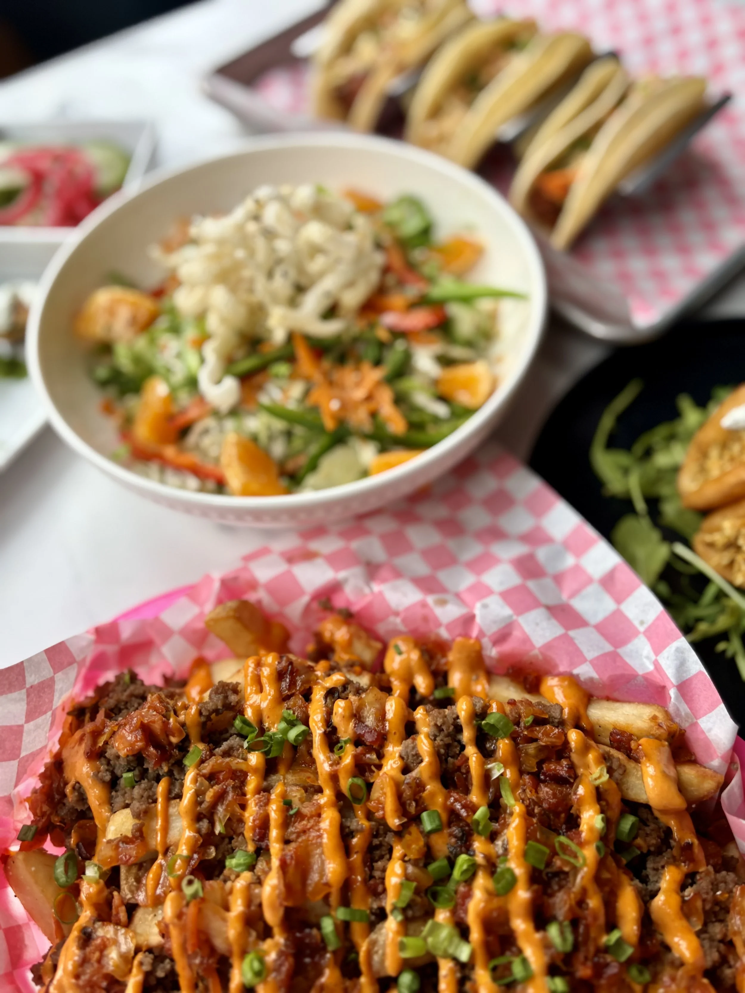 tacos, best tacos, street tacos, korean food, fries, happy hour, deals, $8 Espresso martini, best food nashua, best fries nashua, best street food, tacos near me, salads near me, fries near me, moo ping pork skewers,beef suya street food chimichurri 