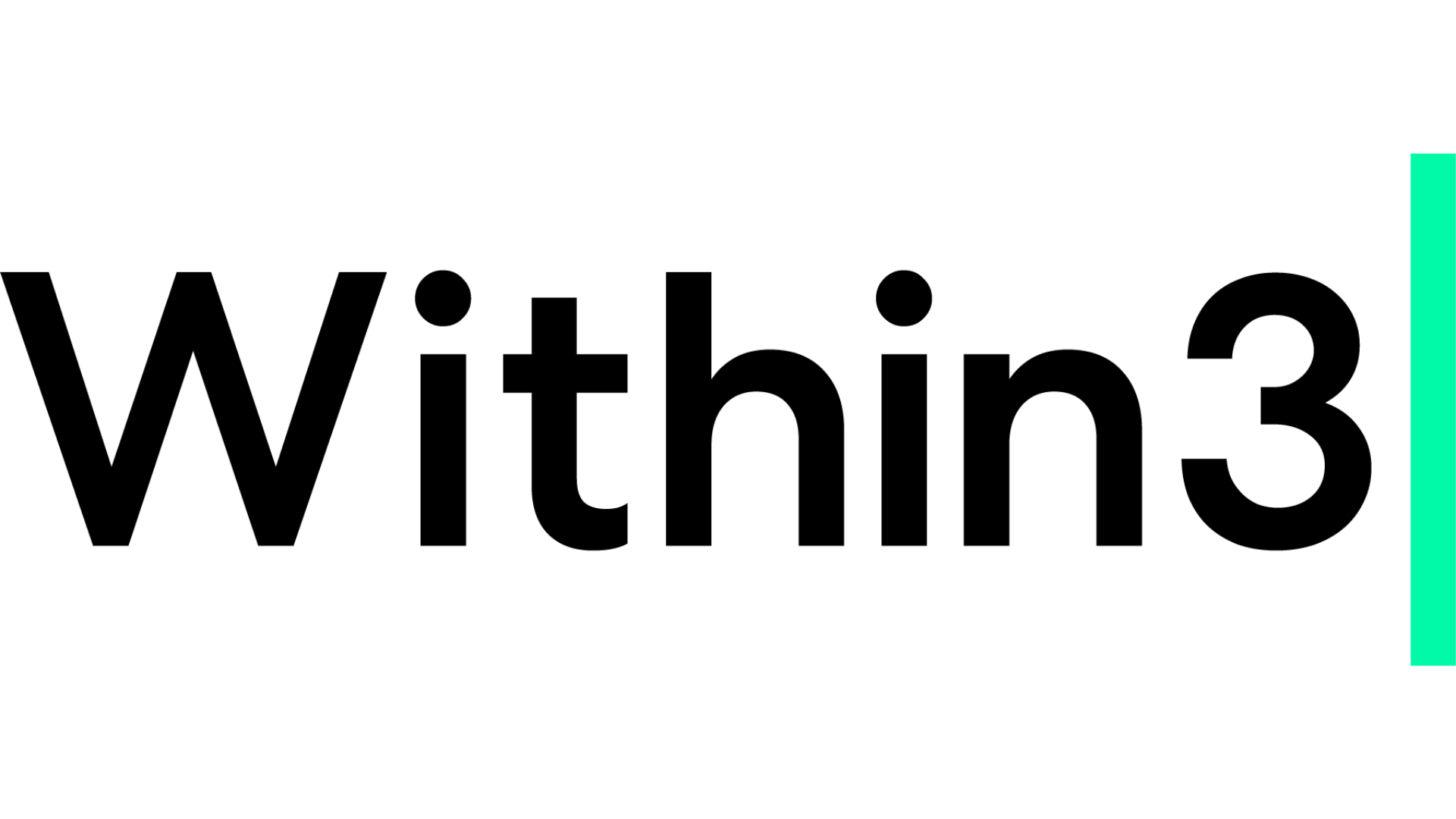 Text that reads 'Within 3' in large black letters on a white background, with a vertical cyan line near the right edge.