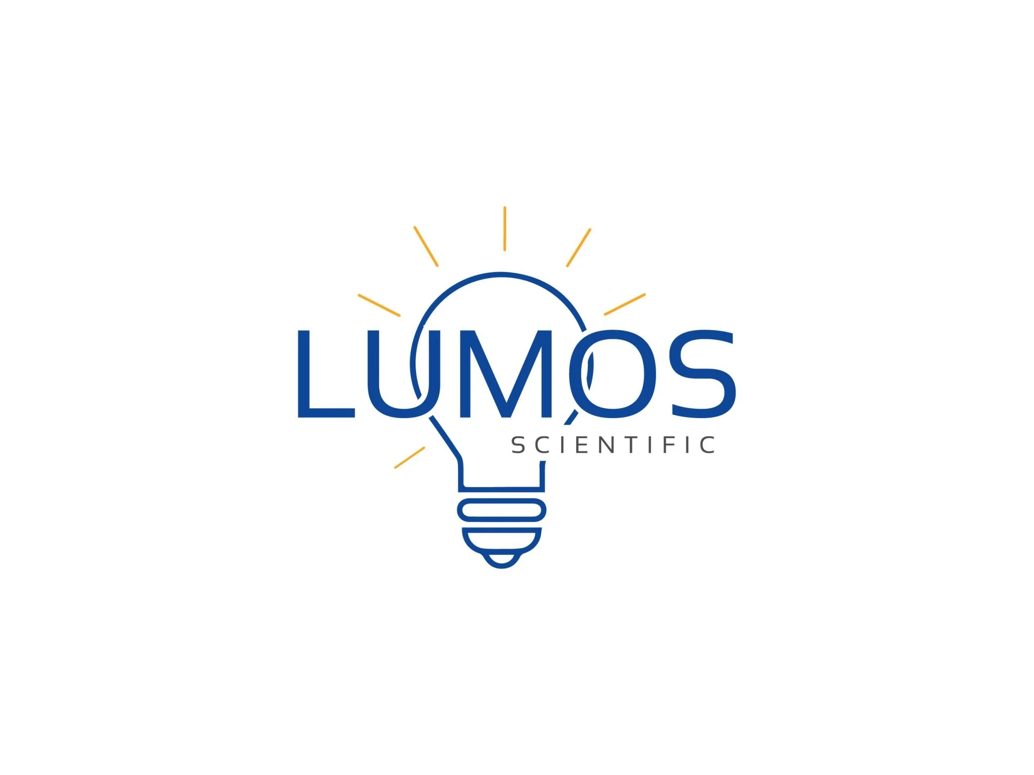 Logo for Lumos Scientific featuring a stylized blue lightbulb with yellow lines radiating from the top, with the word 'LUMOS' in blue and 'SCIENTIFIC' in smaller gray text below.