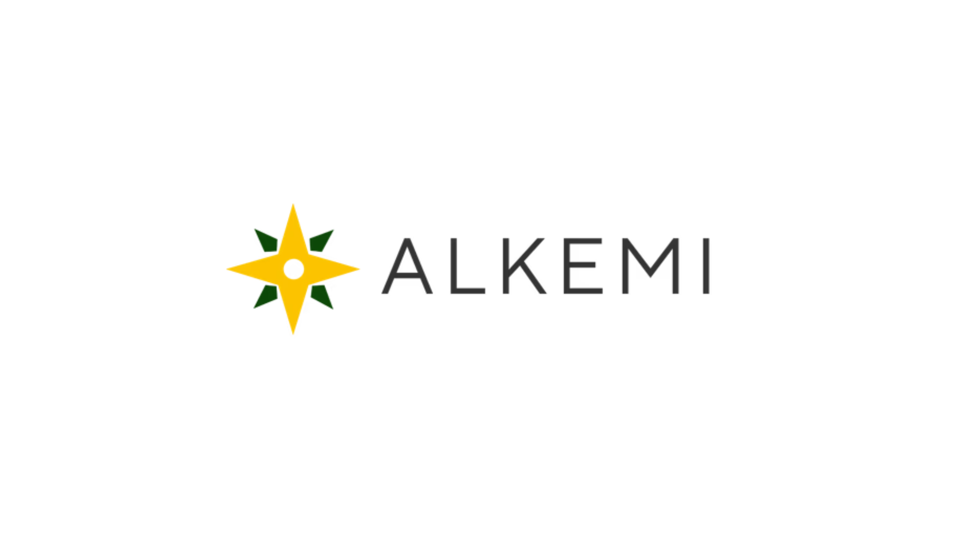 ALKEMI logo featuring a yellow and green stylized compass shape with the word ALKEMI in black next to it.