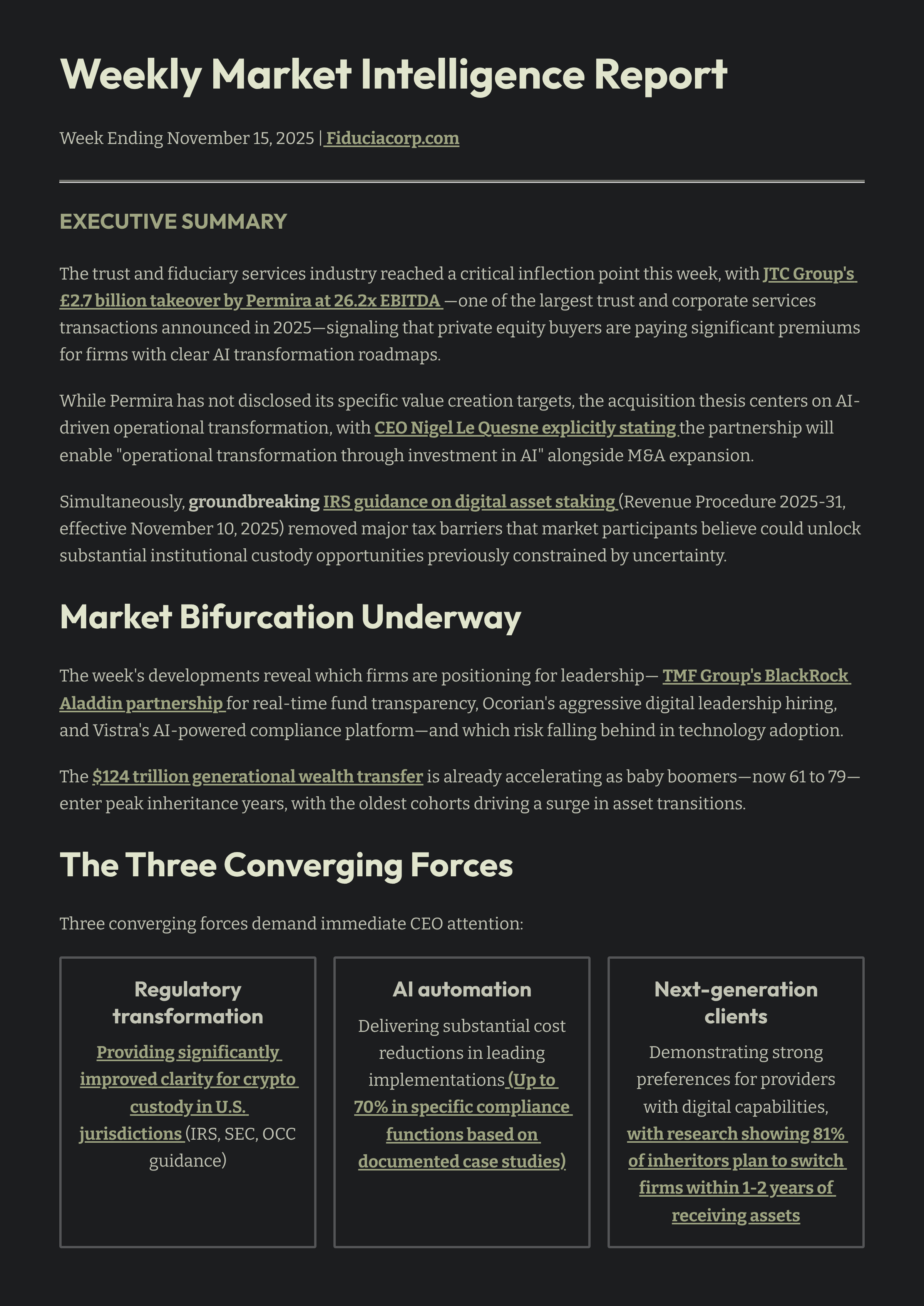 Weekly Market Intelligence - Nov 15, 2025:The Strategic Inflection Point