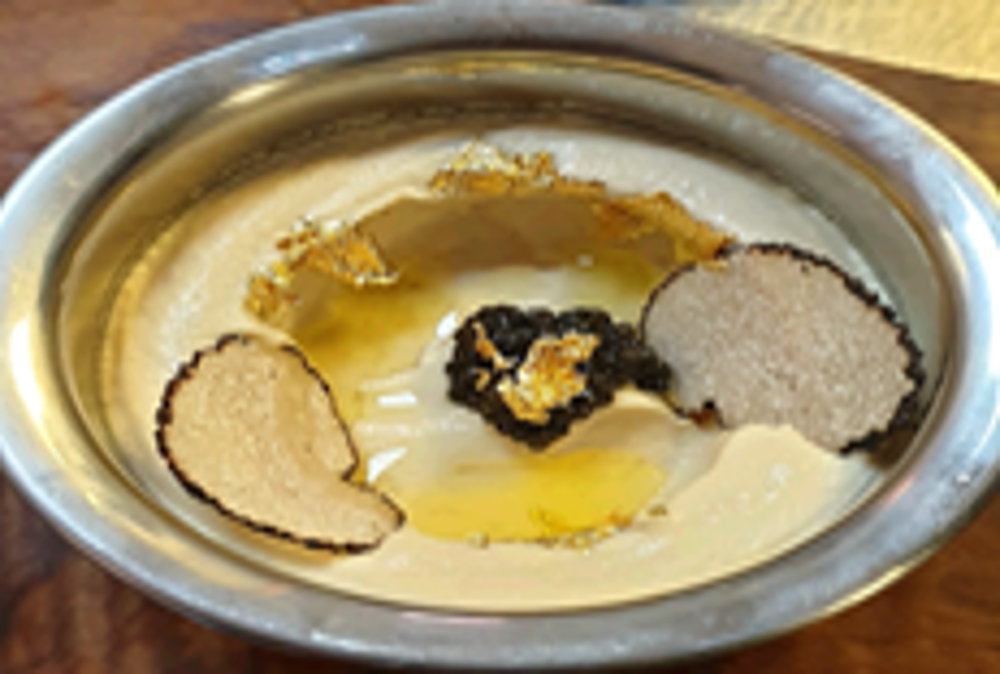 Golden truffle houmous and caviar