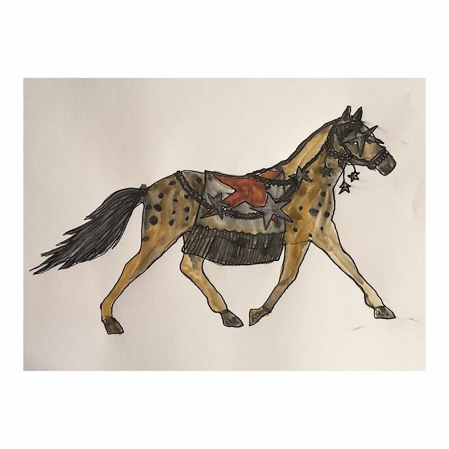 Year of the horse belated watercolor and pen post 🎠
