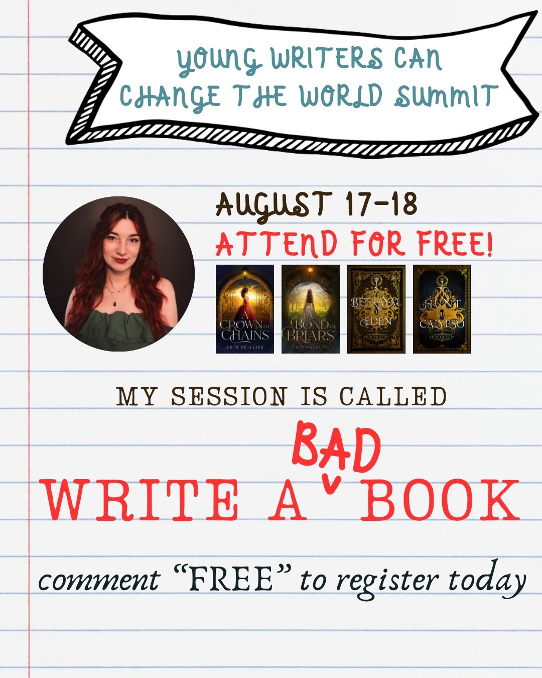 Are you a young writer who wants to impact others for Christ with your words?

If so, you won&rsquo;t want to miss my session at the upcoming Young Writers Can Change the World Virtual Summit!

You don&rsquo;t need to wait to take your writing seriou