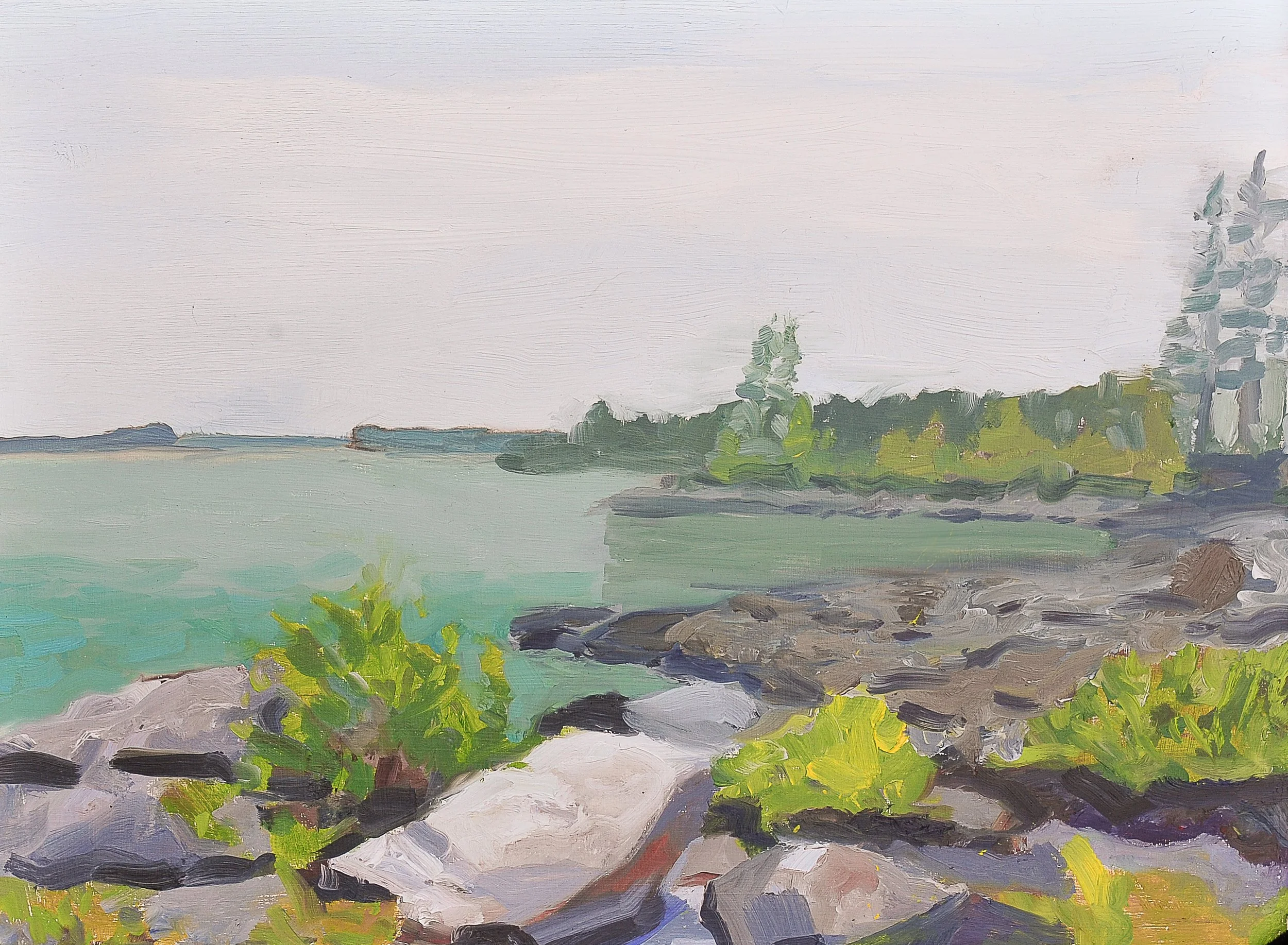 Pink Rock, Bernard, Maine, Oil on Board, 11" x 14" July 2026
