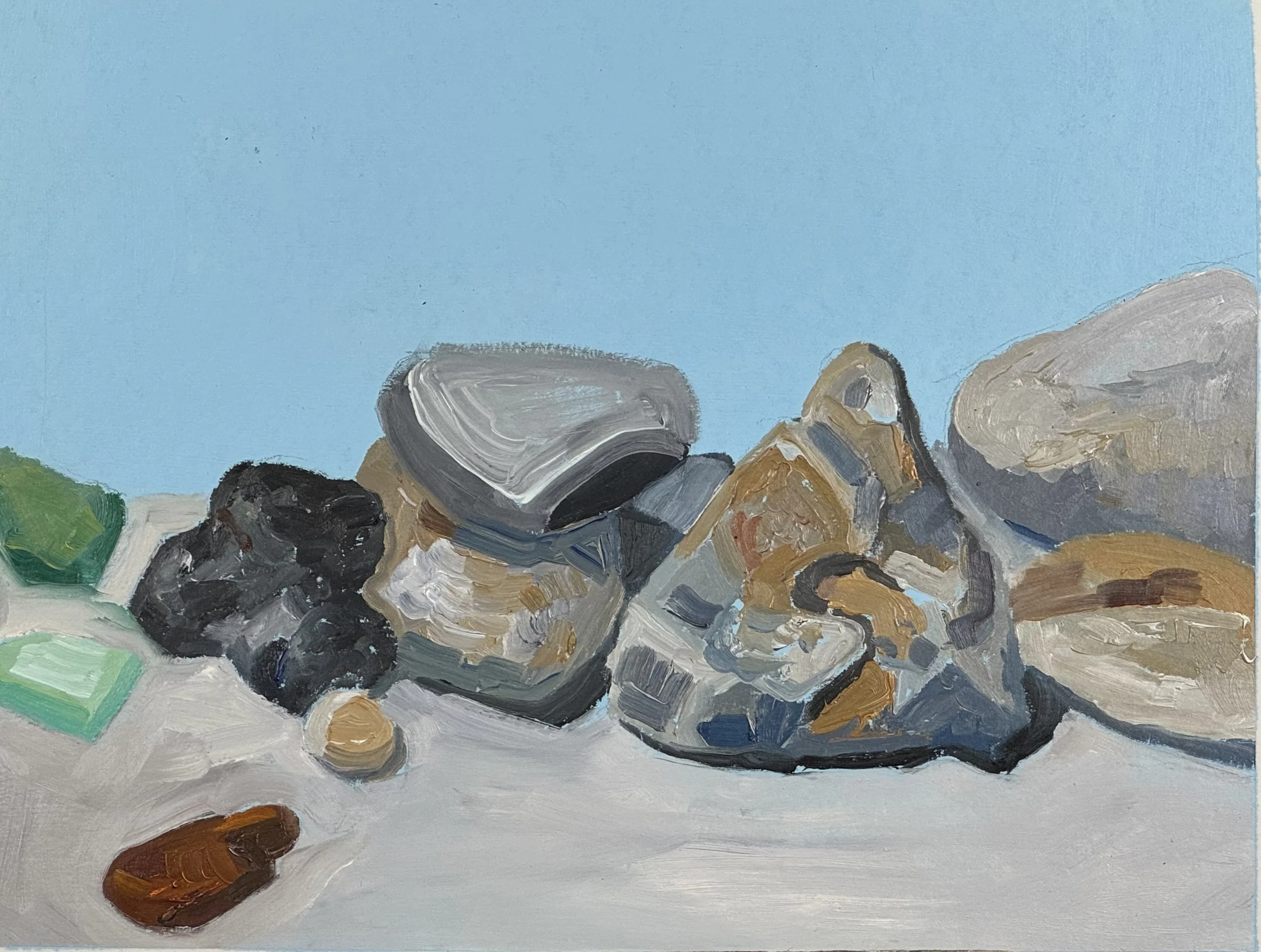 Monhegan Island Rocks, oil on art board, 11" x 14", 2024