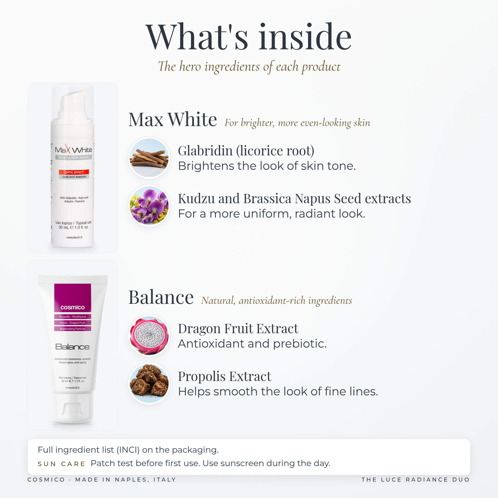 The Luce Radiance Duo key ingredients