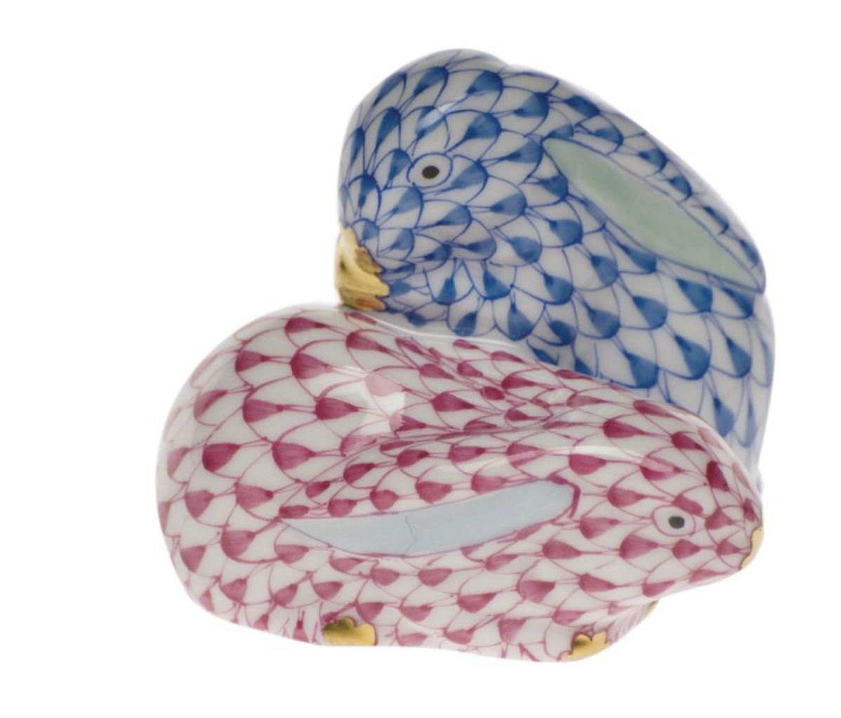 Pair of Rabbits - Blue & Raspberry - Herend