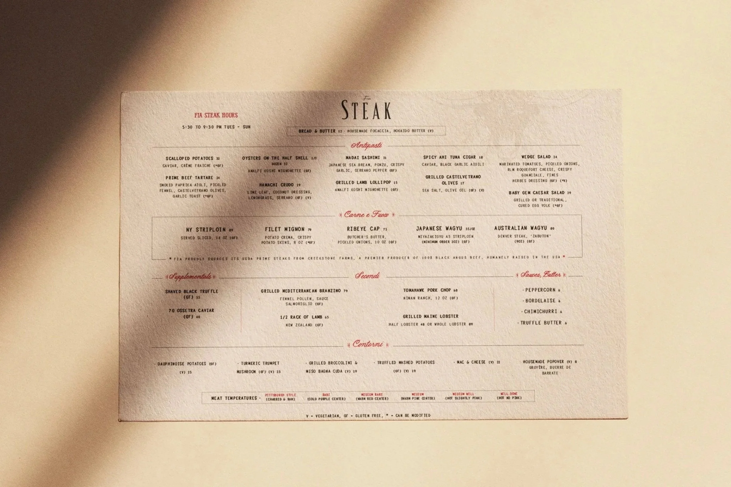 Fia Steak Menu Design