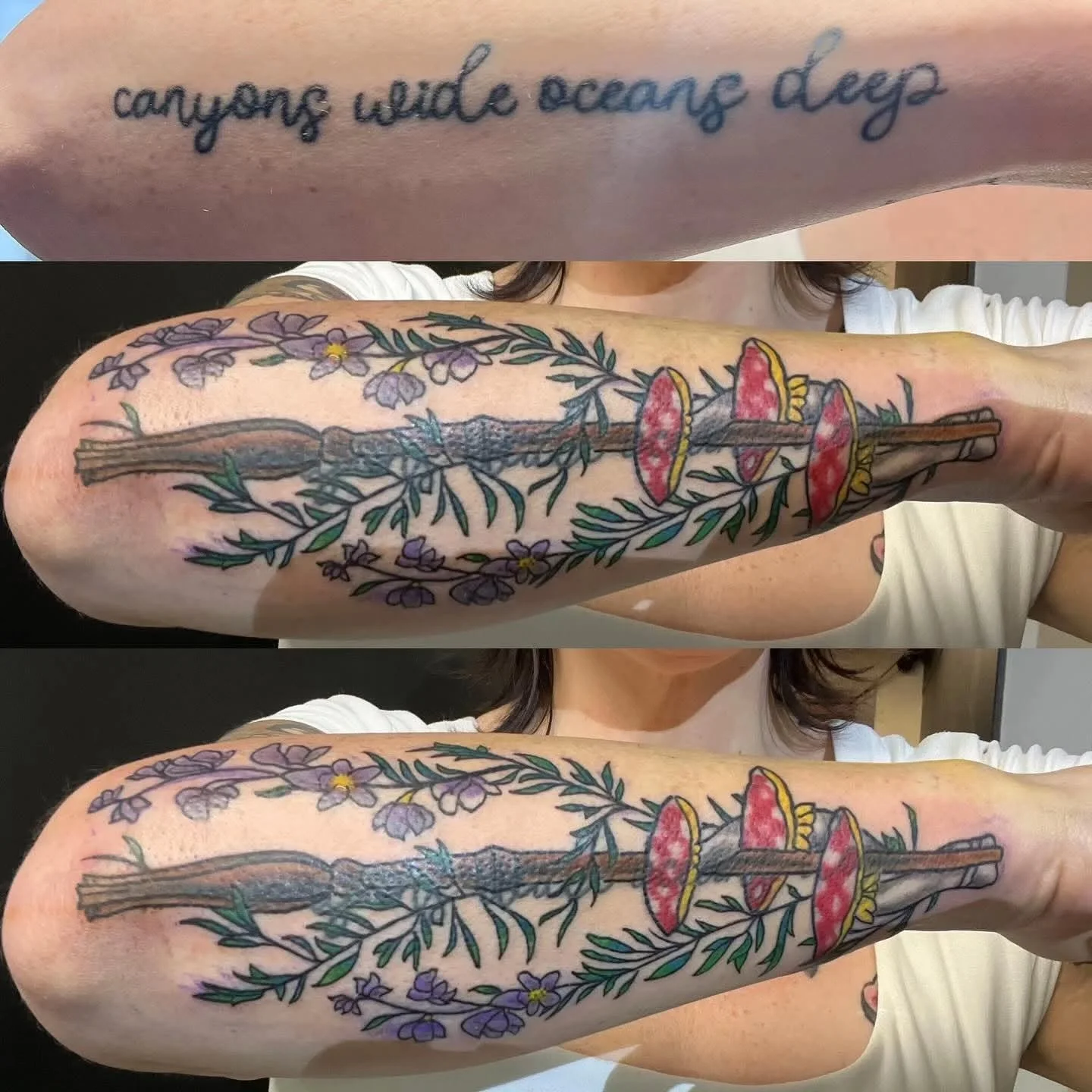 First session on a cover-up by Chad. &quot;The wand chooses the wizard&quot;...what wizard does this wand belong to?

Answer below for your chance to win 10% off your next tattoo or piercing.  If multiple answer correctly we will draw the winner from