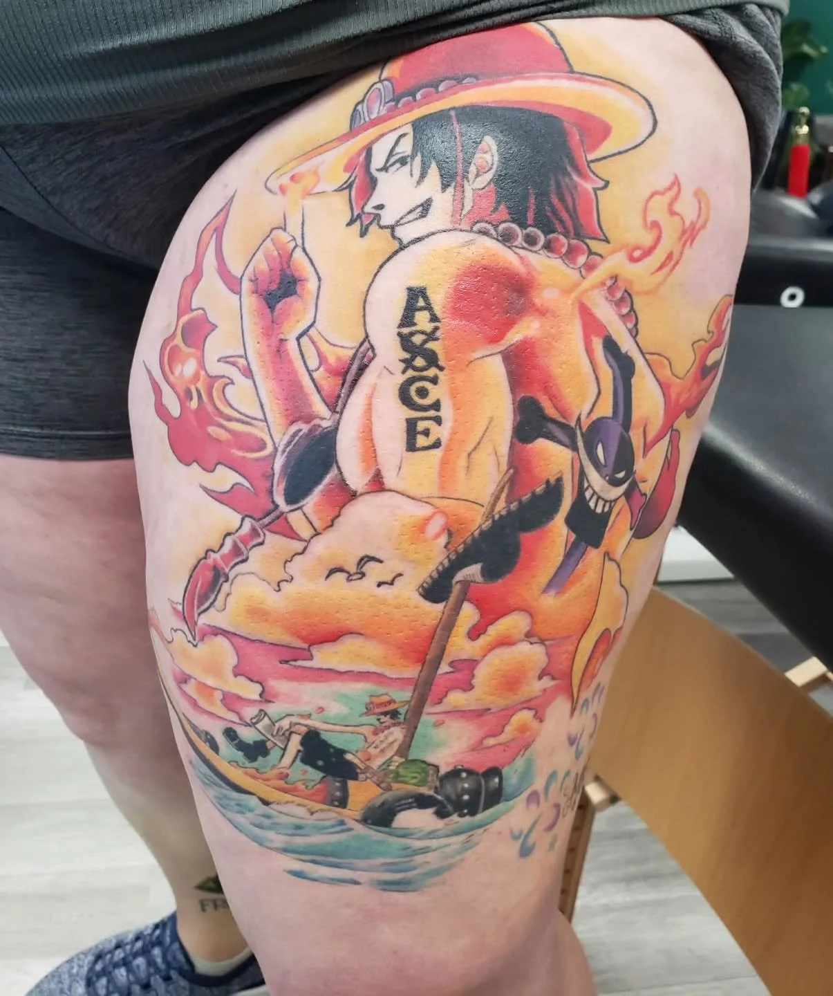 So happy with this Ace from One Piece 💥 thank you💥, Message Austin's Ink on Instagram to book One Piece Austin&rsquo;s Ink PHD Piercings @highlight