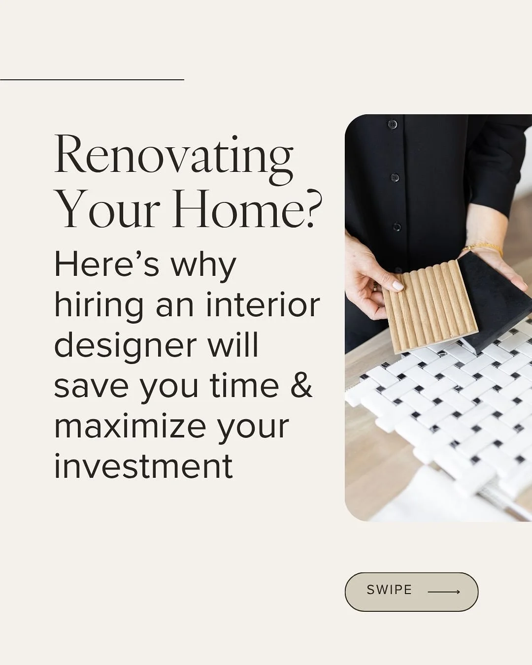 Renovating your home doesn&rsquo;t have to be stressful. 

Working with an interior designer can:
✅ Prevent costly mistakes
✅ Give you access to designer-only suppliers &amp; custom products
✅ Streamline your renovation process
✅ Maximize your invest