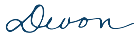 The word "Dewon" written in cursive blue script.