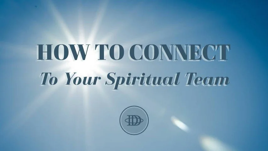 Book cover or presentation slide titled 'How to Connect to Your Spiritual Team' with a blue sky background and sunlight
