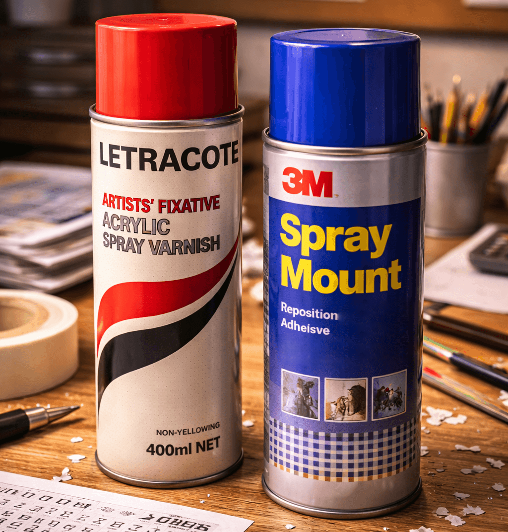 Art supplies on a wooden desk